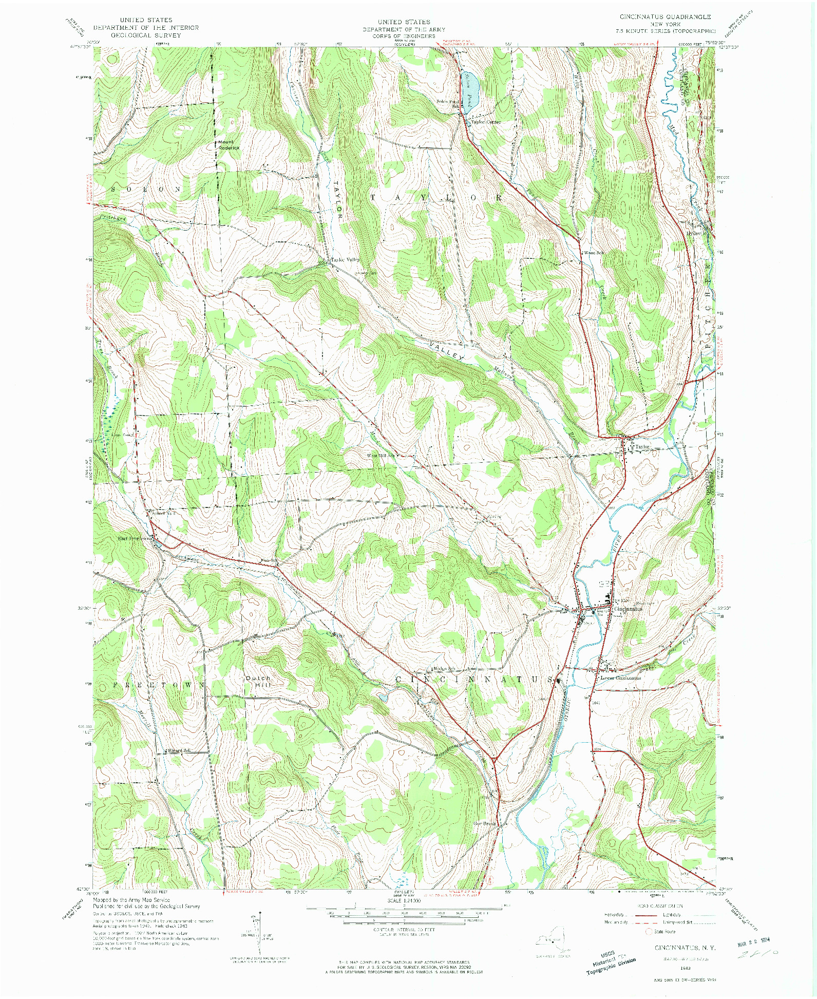 USGS 1:24000-SCALE QUADRANGLE FOR CINCINNATUS, NY 1943