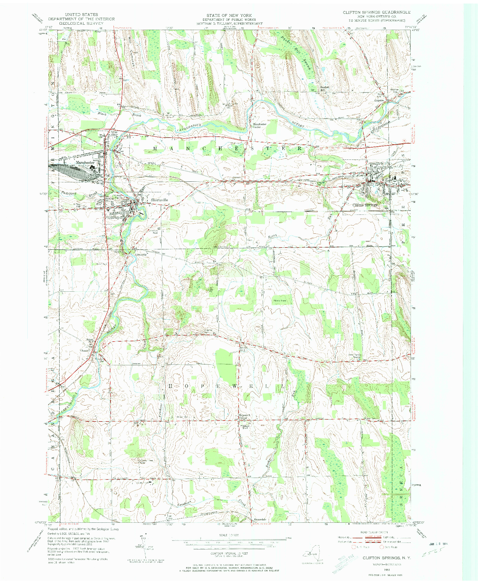 USGS 1:24000-SCALE QUADRANGLE FOR CLIFTON SPRINGS, NY 1951