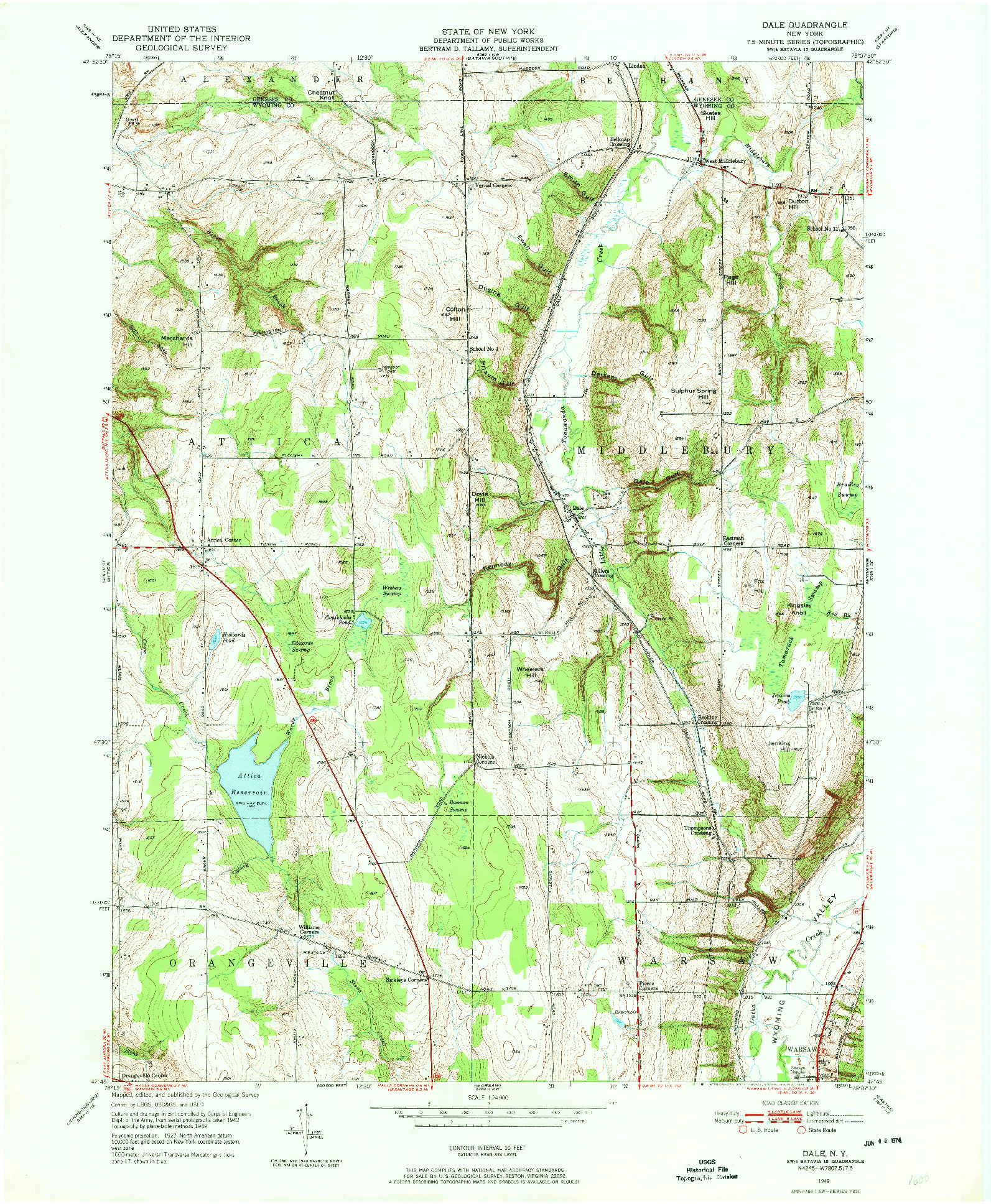 USGS 1:24000-SCALE QUADRANGLE FOR DALE, NY 1949