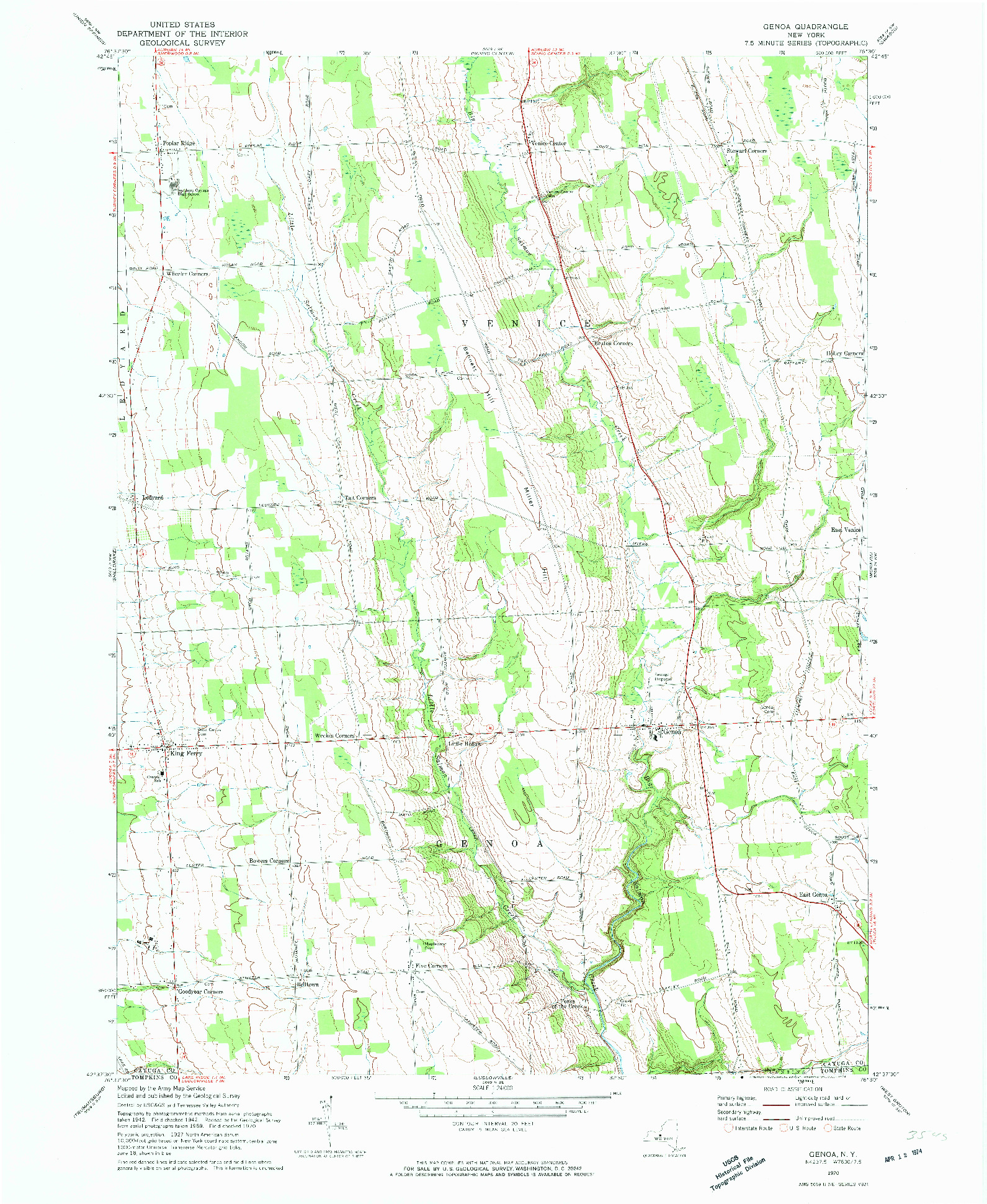 USGS 1:24000-SCALE QUADRANGLE FOR GENOA, NY 1970