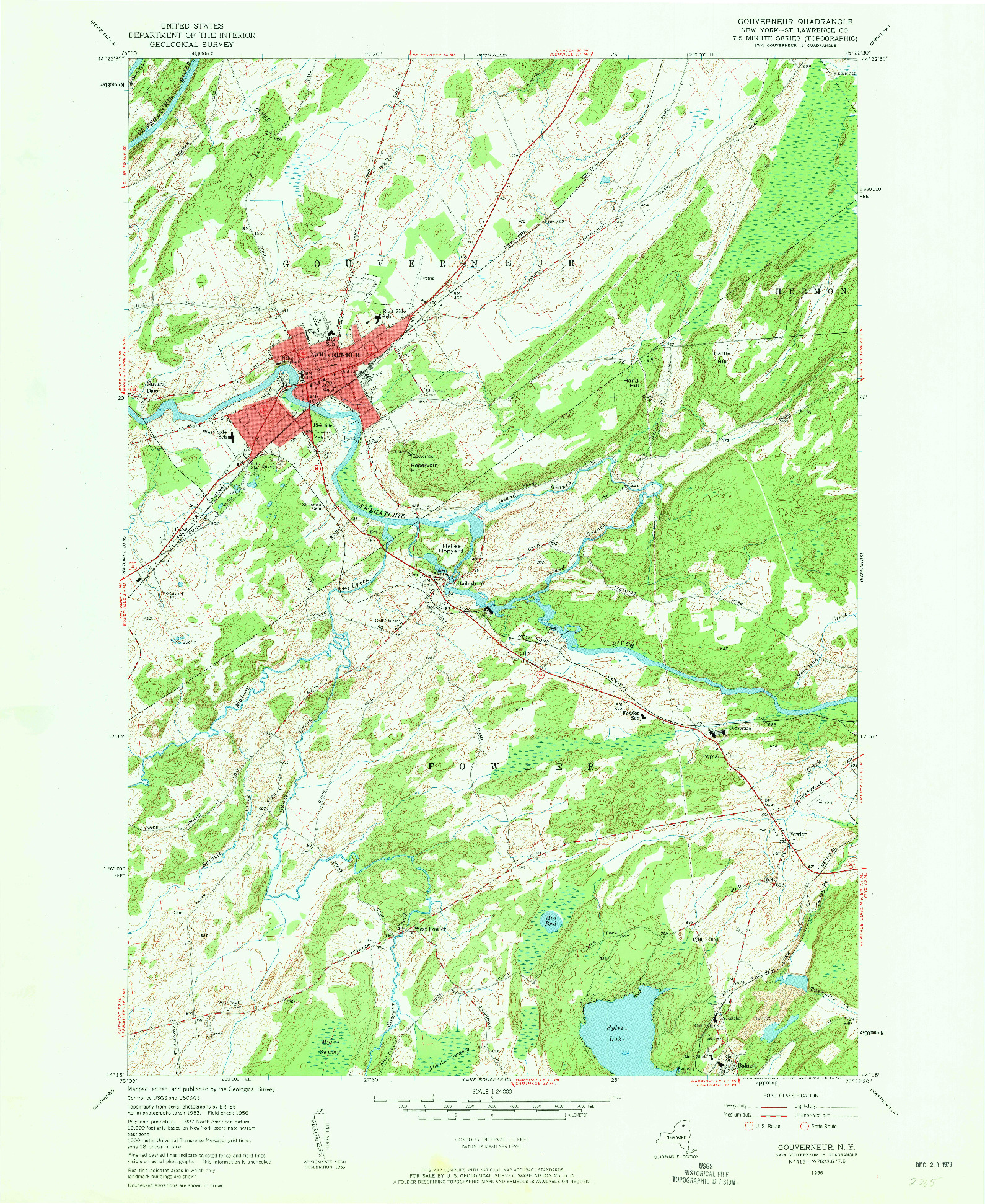 USGS 1:24000-SCALE QUADRANGLE FOR GOUVERNEUR, NY 1956