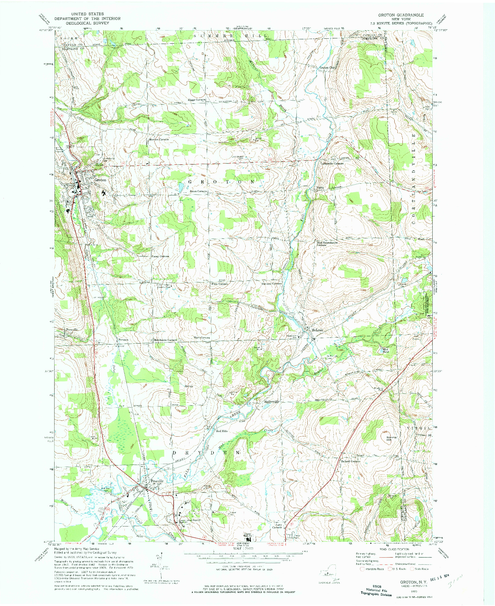 USGS 1:24000-SCALE QUADRANGLE FOR GROTON, NY 1970