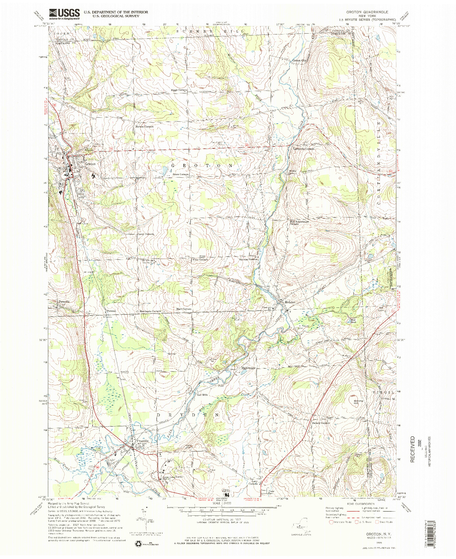 USGS 1:24000-SCALE QUADRANGLE FOR GROTON, NY 1970