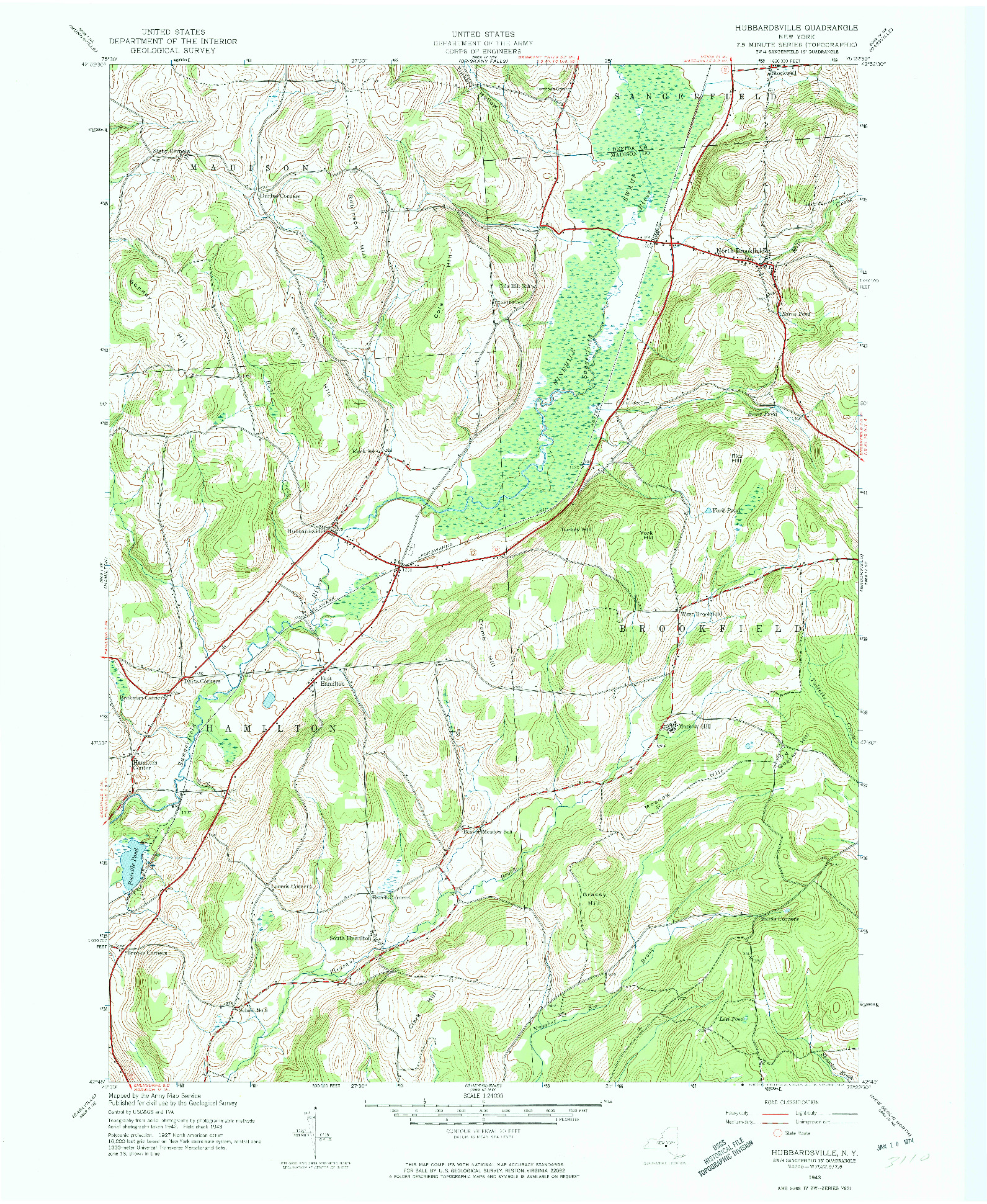 USGS 1:24000-SCALE QUADRANGLE FOR HUBBARDSVILLE, NY 1943