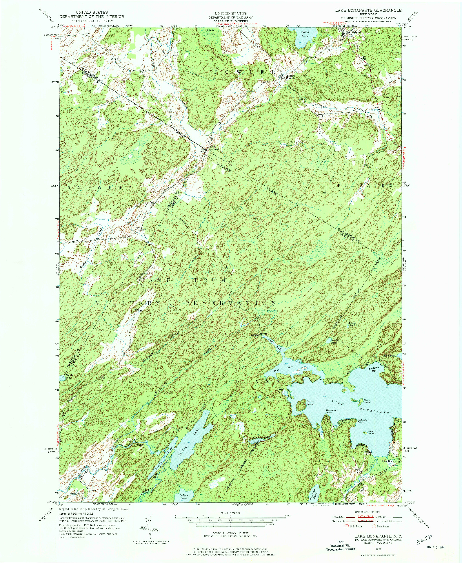 USGS 1:24000-SCALE QUADRANGLE FOR LAKE BONAPARTE, NY 1951