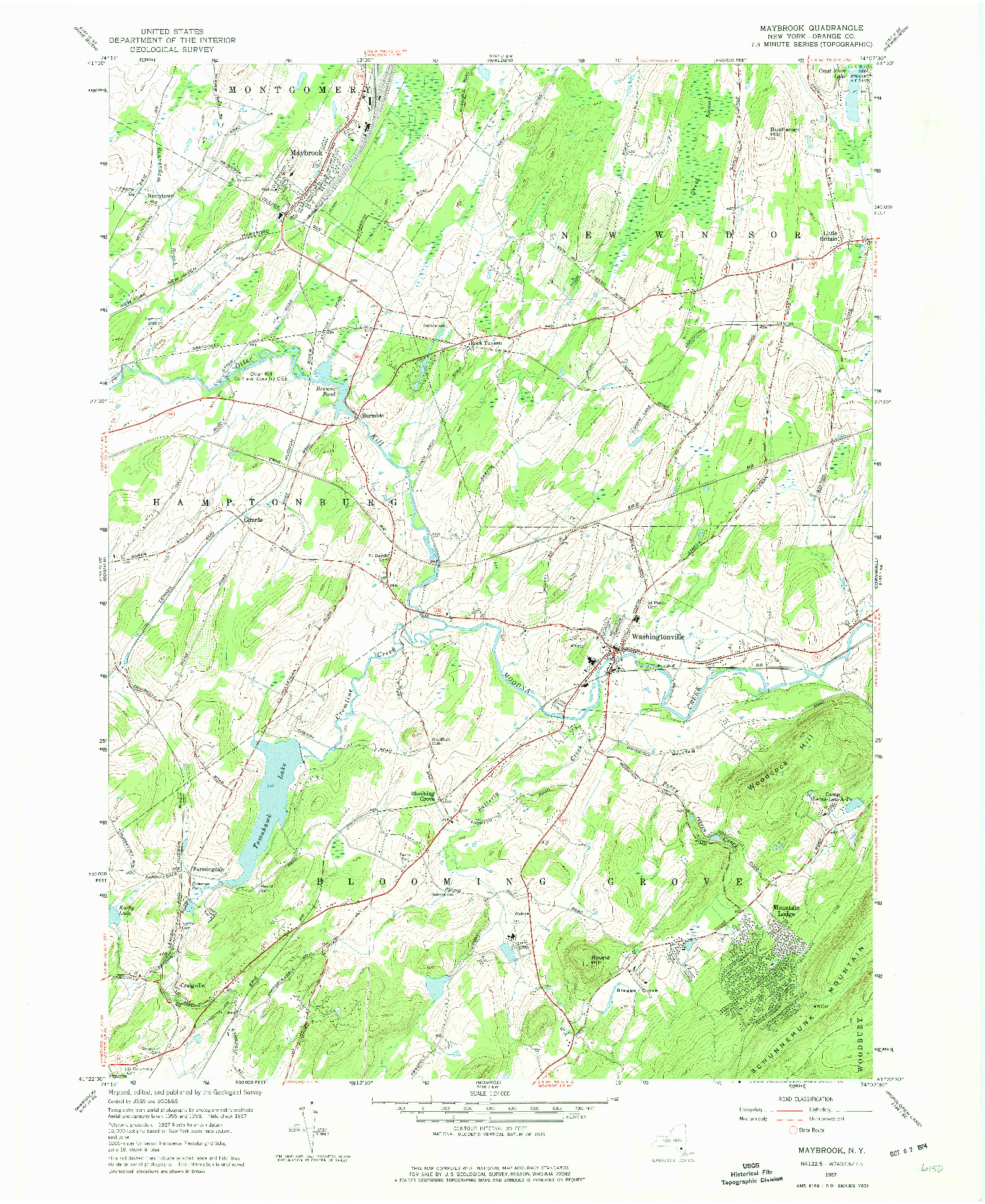 USGS 1:24000-SCALE QUADRANGLE FOR MAYBROOK, NY 1957