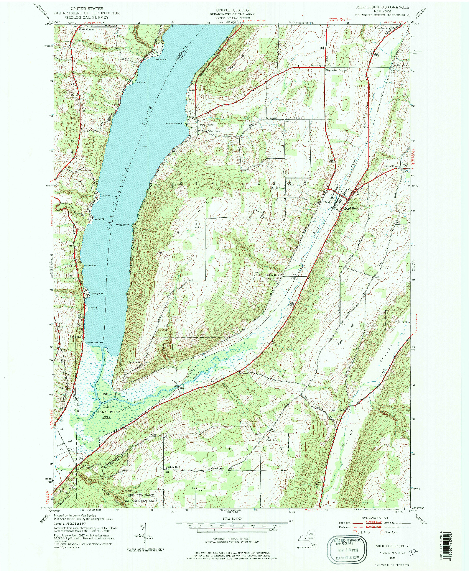 USGS 1:24000-SCALE QUADRANGLE FOR MIDDLESEX, NY 1942