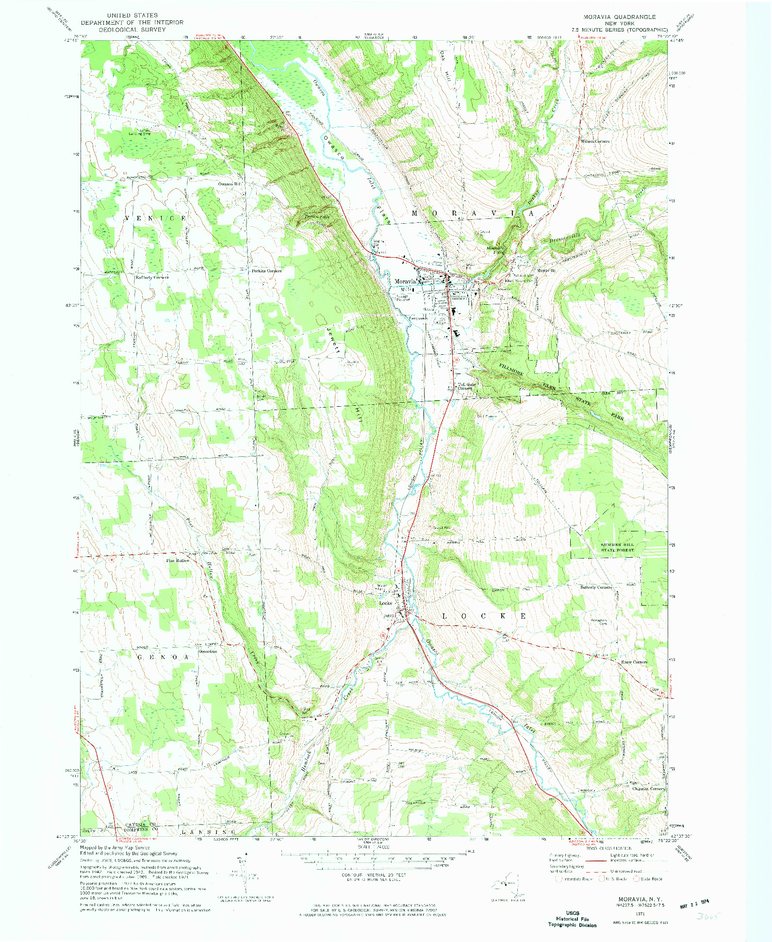 USGS 1:24000-SCALE QUADRANGLE FOR MORAVIA, NY 1971