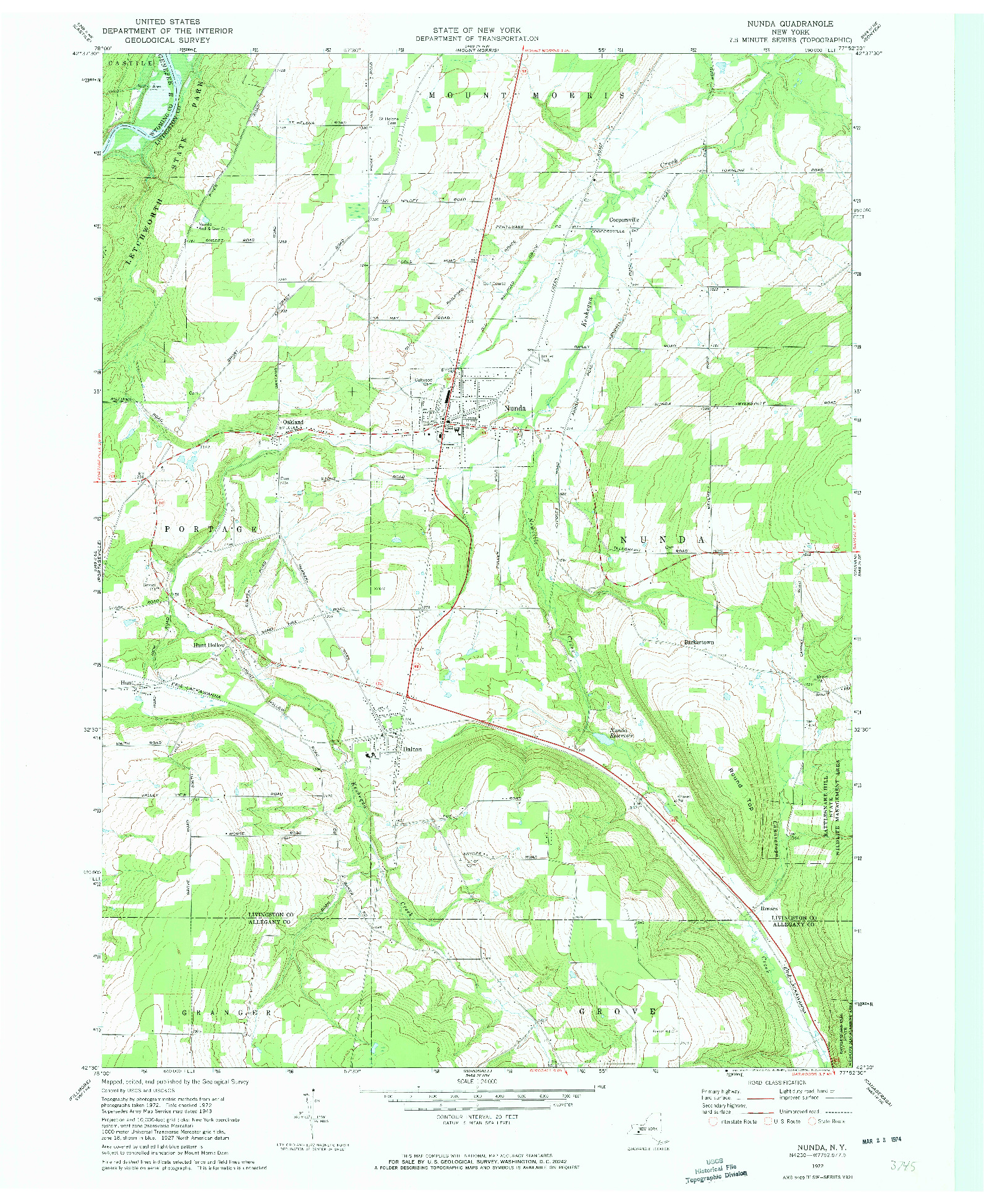 USGS 1:24000-SCALE QUADRANGLE FOR NUNDA, NY 1972