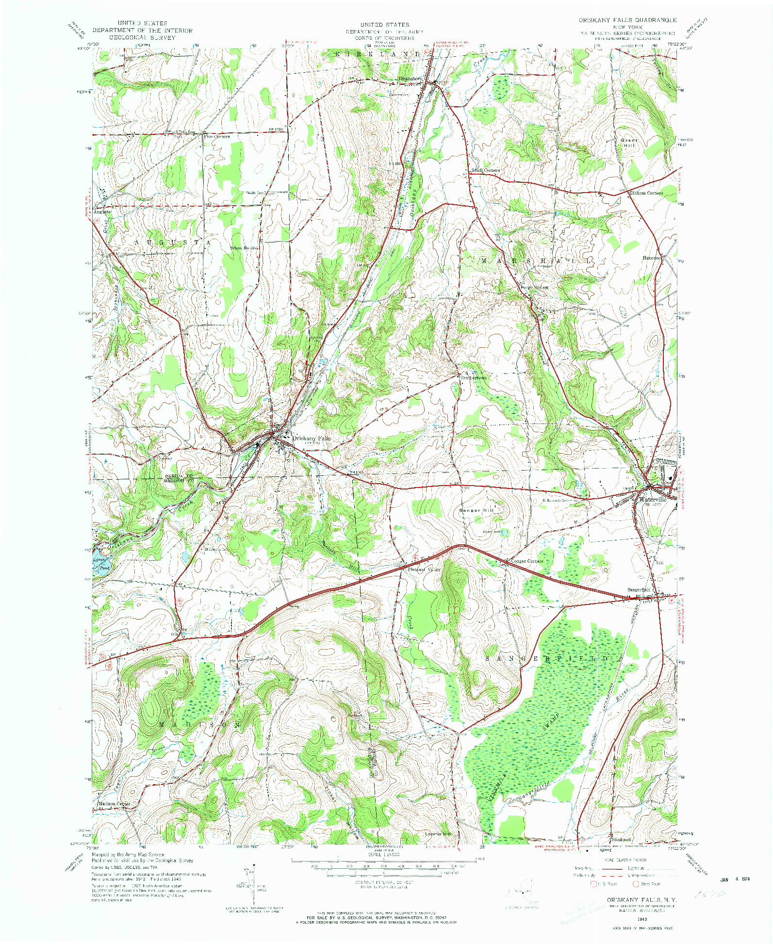 USGS 1:24000-SCALE QUADRANGLE FOR ORISKANY FALLS, NY 1943