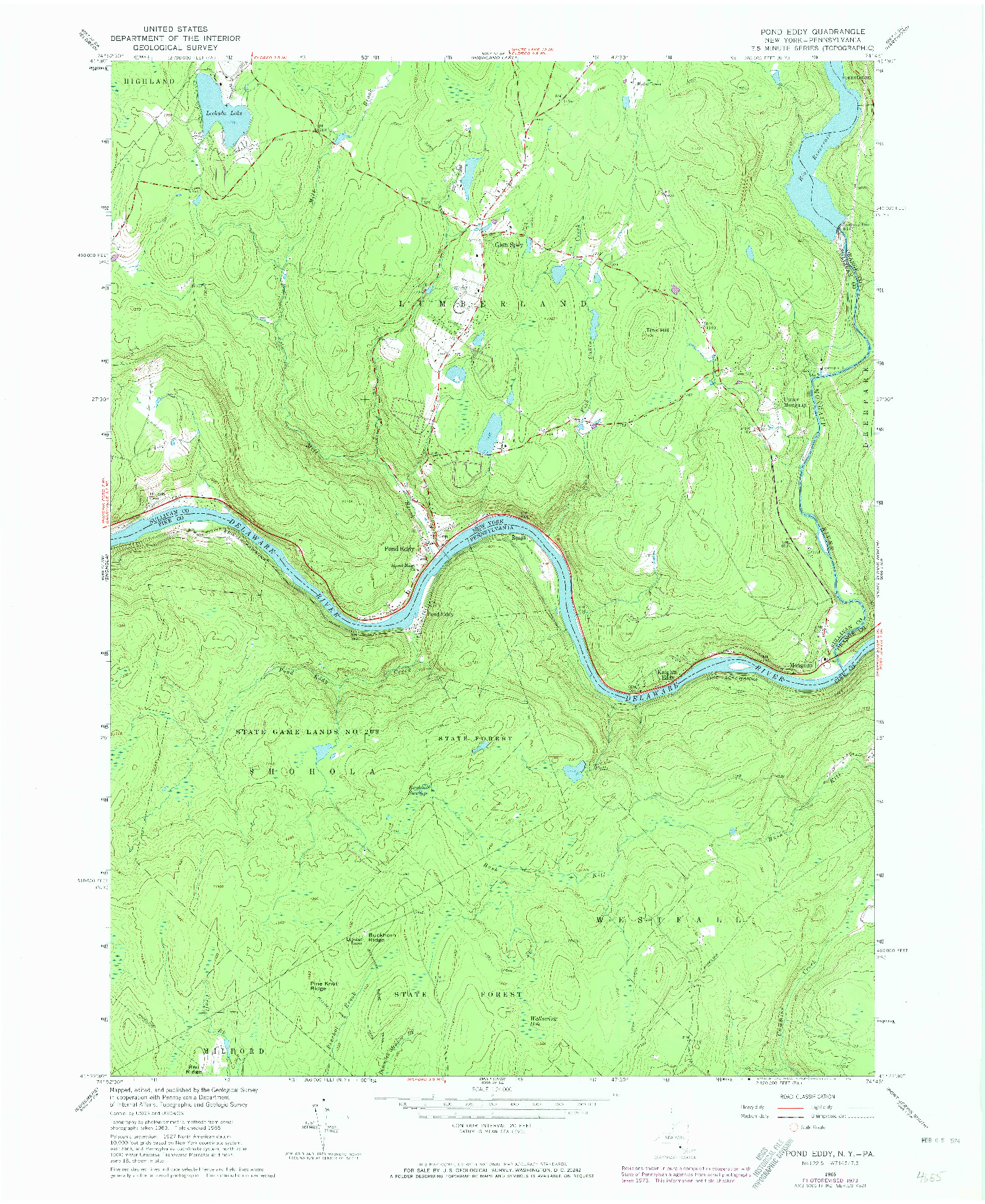 USGS 1:24000-SCALE QUADRANGLE FOR POND EDDY, NY 1965