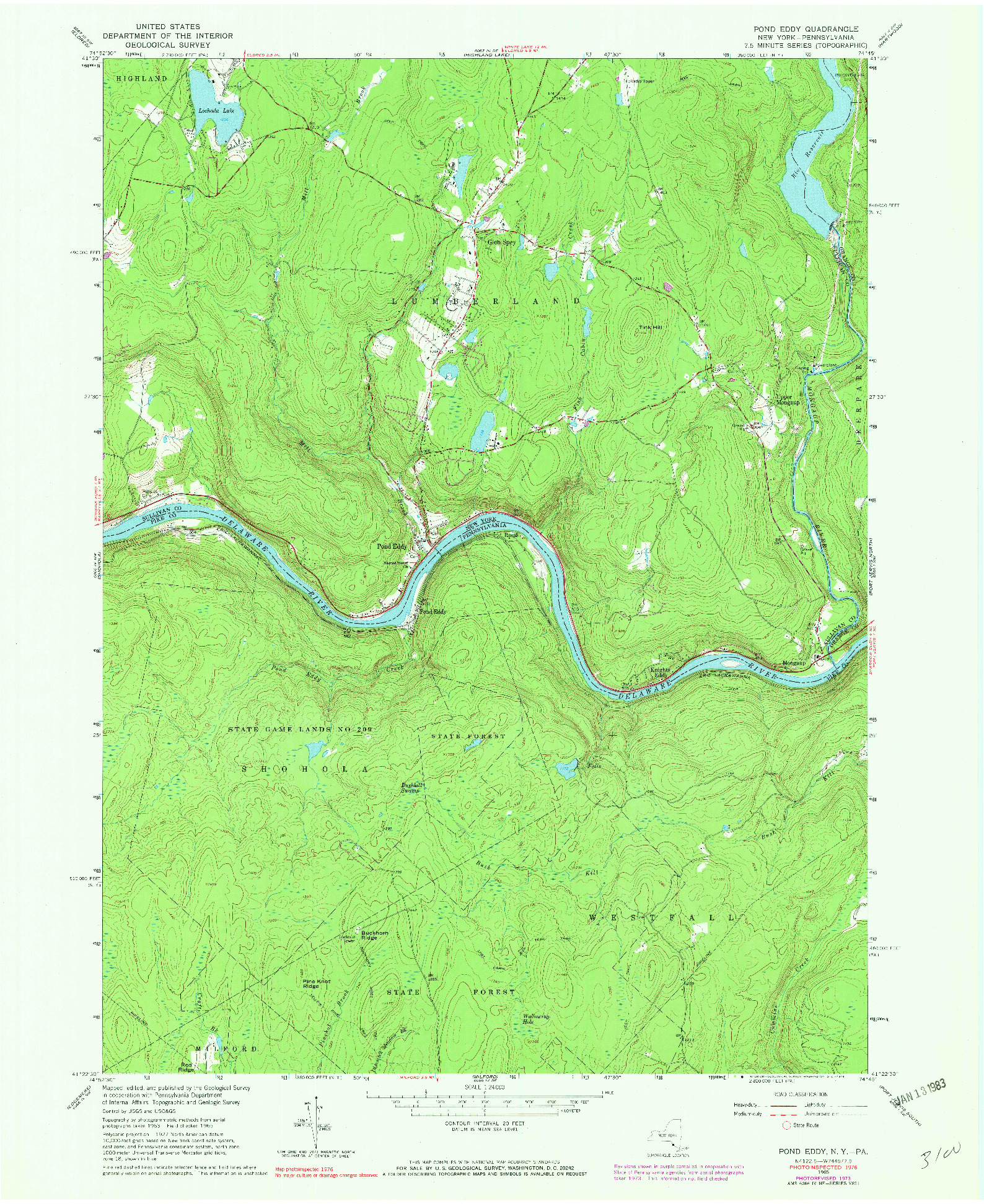 USGS 1:24000-SCALE QUADRANGLE FOR POND EDDY, NY 1965