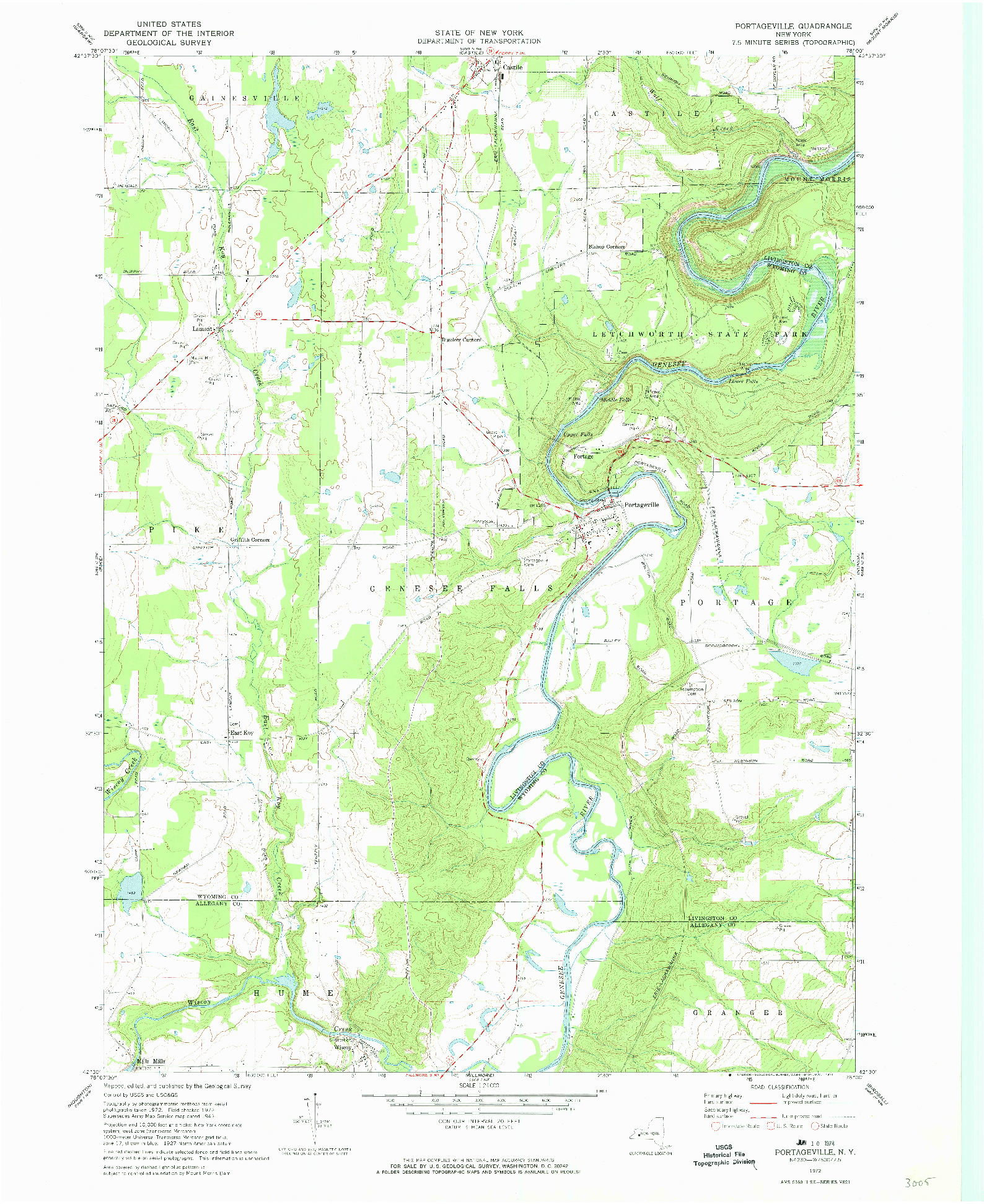 USGS 1:24000-SCALE QUADRANGLE FOR PORTAGEVILLE, NY 1972