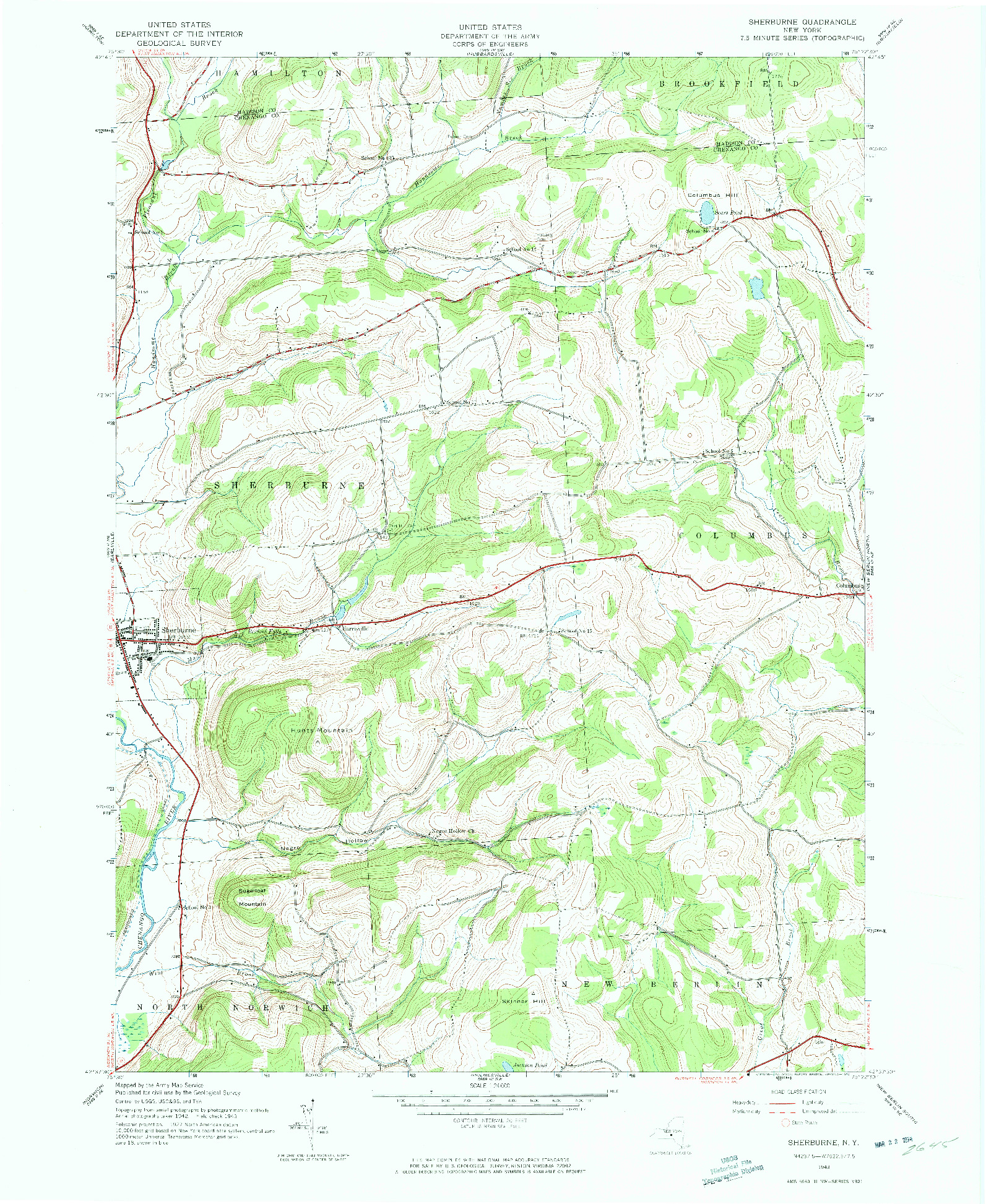 USGS 1:24000-SCALE QUADRANGLE FOR SHERBURNE, NY 1943