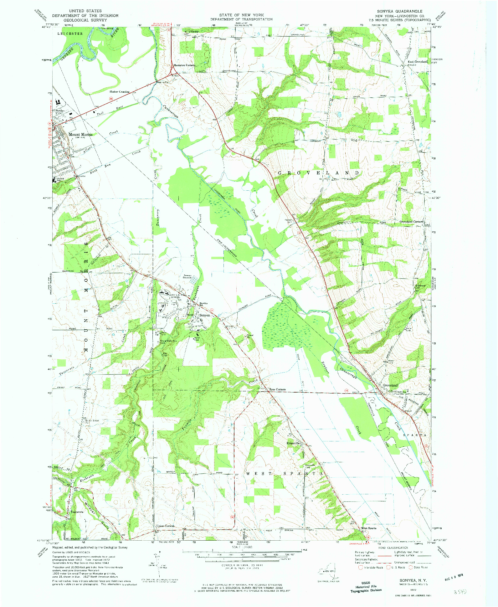 USGS 1:24000-SCALE QUADRANGLE FOR SONYEA, NY 1972