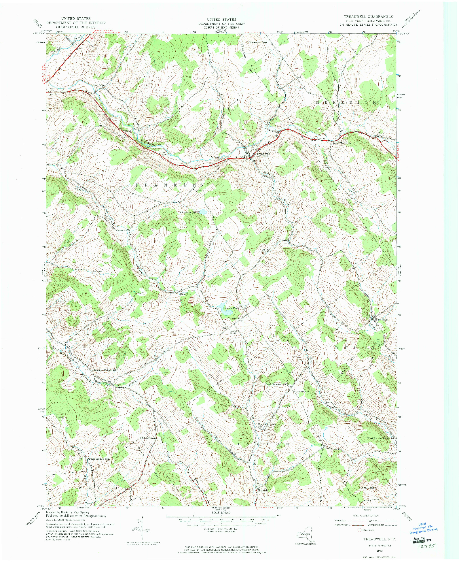 USGS 1:24000-SCALE QUADRANGLE FOR TREADWELL, NY 1943