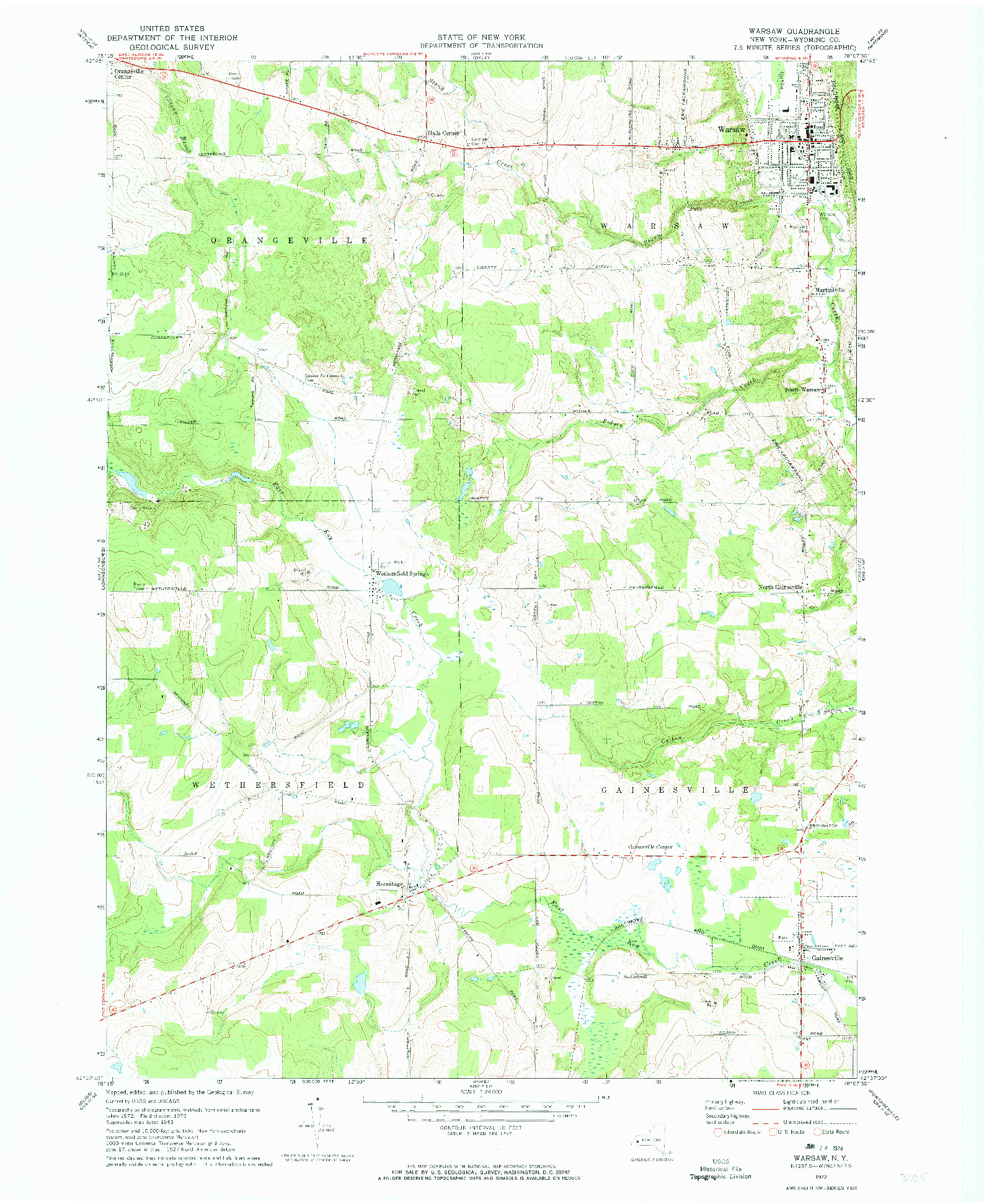 USGS 1:24000-SCALE QUADRANGLE FOR WARSAW, NY 1972