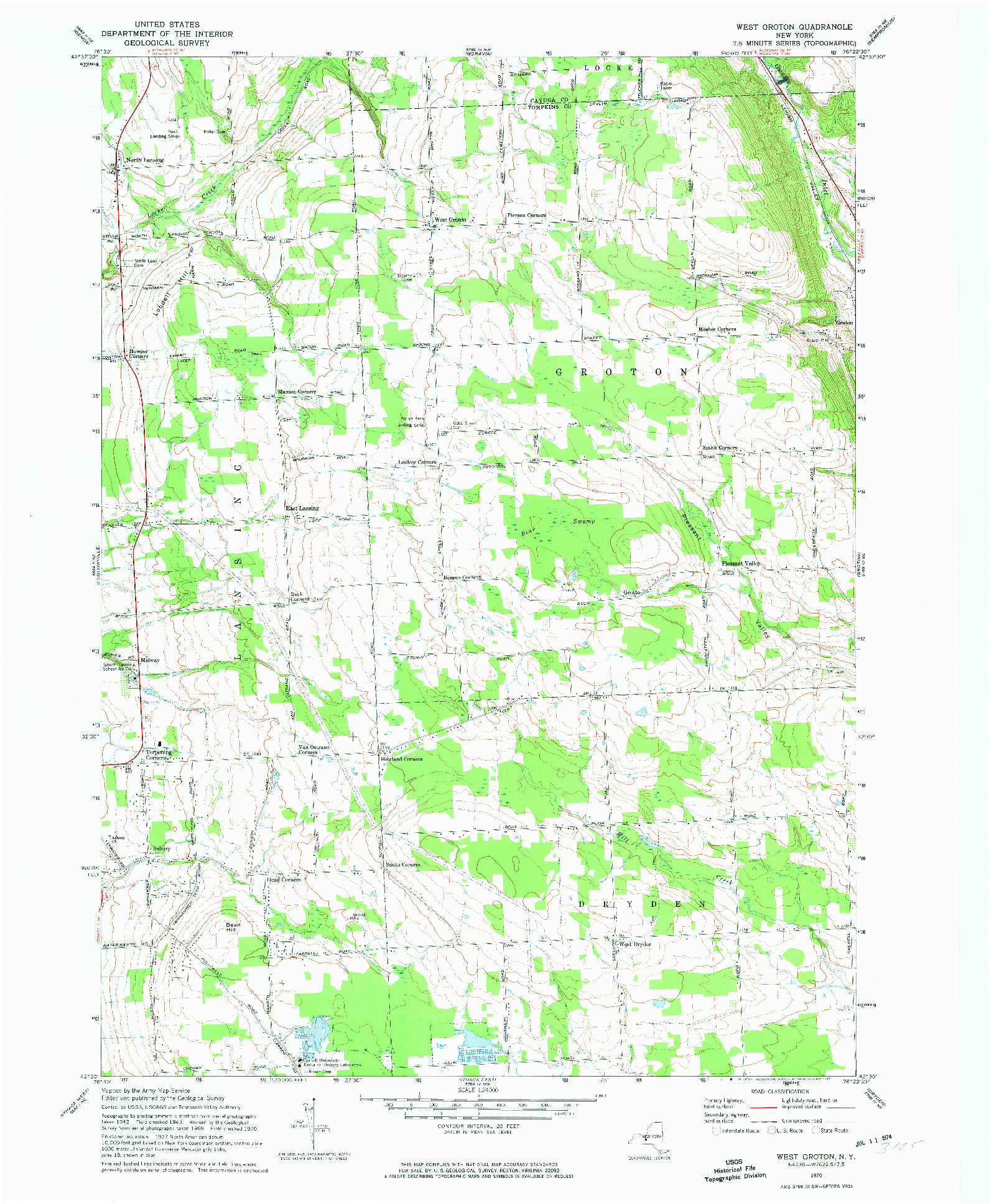 USGS 1:24000-SCALE QUADRANGLE FOR WEST GROTON, NY 1970