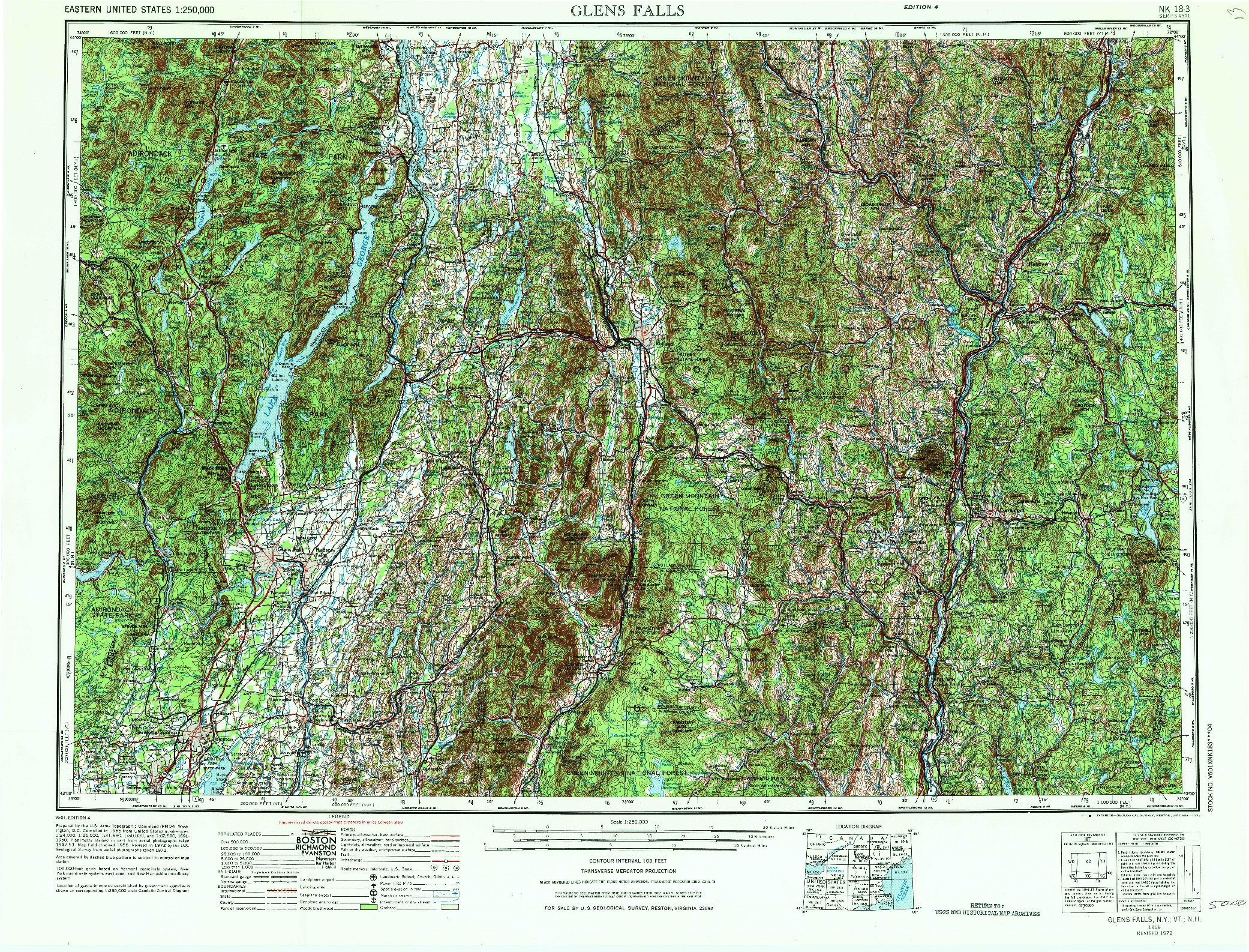 USGS 1:250000-SCALE QUADRANGLE FOR GLENS FALLS, NY 1956