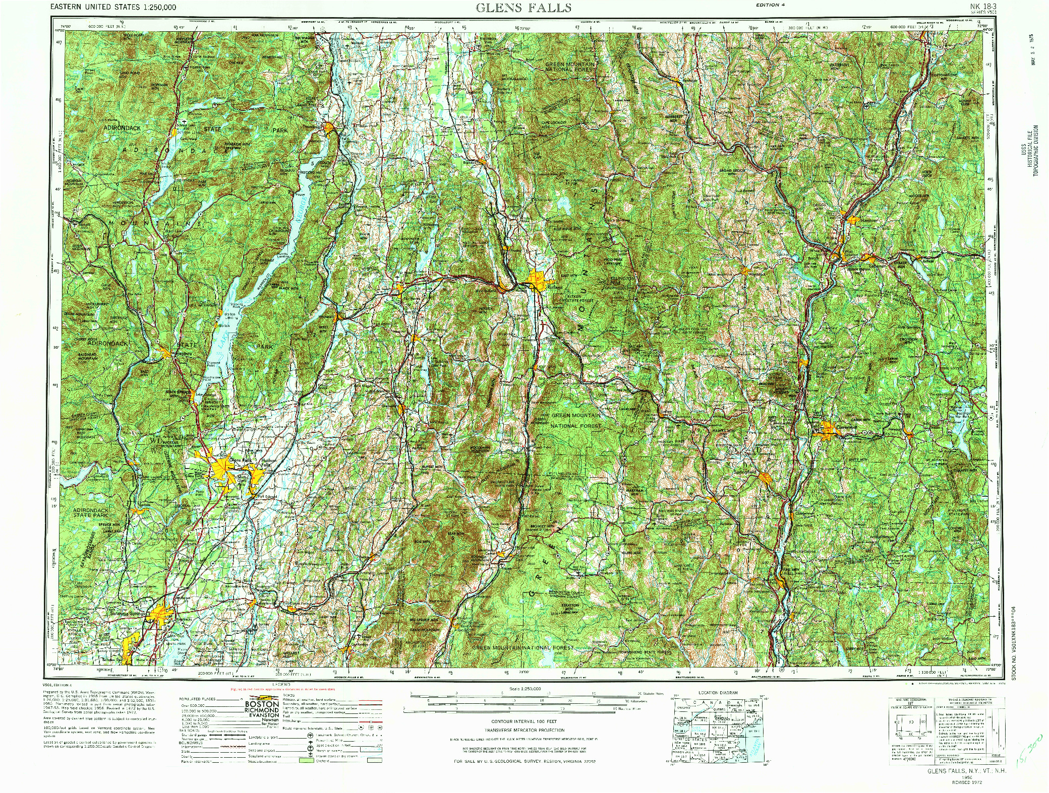 USGS 1:250000-SCALE QUADRANGLE FOR GLENS FALLS, NY 1956