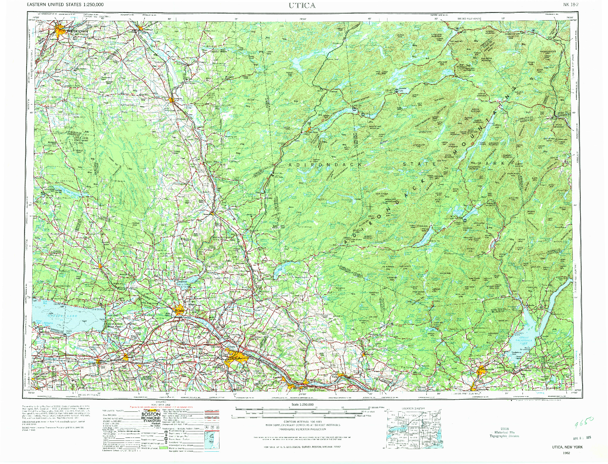 USGS 1:250000-SCALE QUADRANGLE FOR UTICA, NY 1962