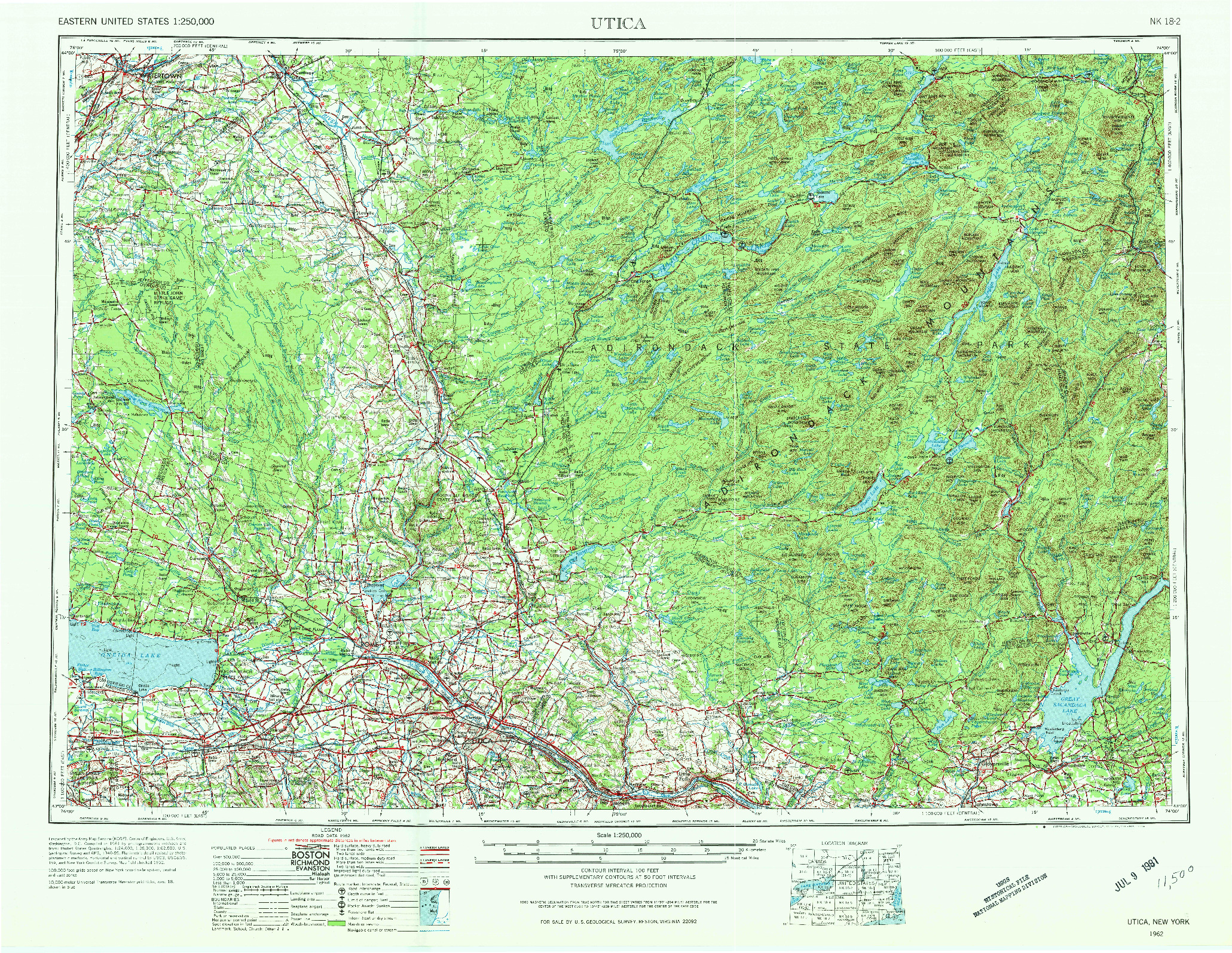 USGS 1:250000-SCALE QUADRANGLE FOR UTICA, NY 1962