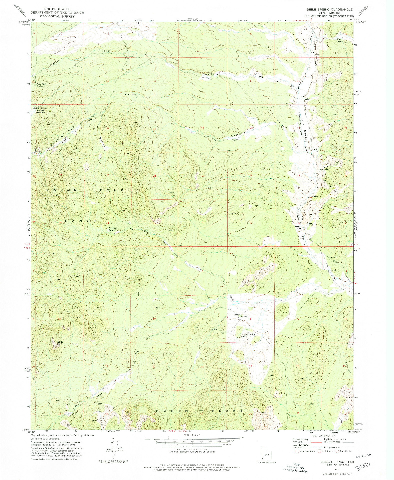 USGS 1:24000-SCALE QUADRANGLE FOR BIBLE SPRING, UT 1971