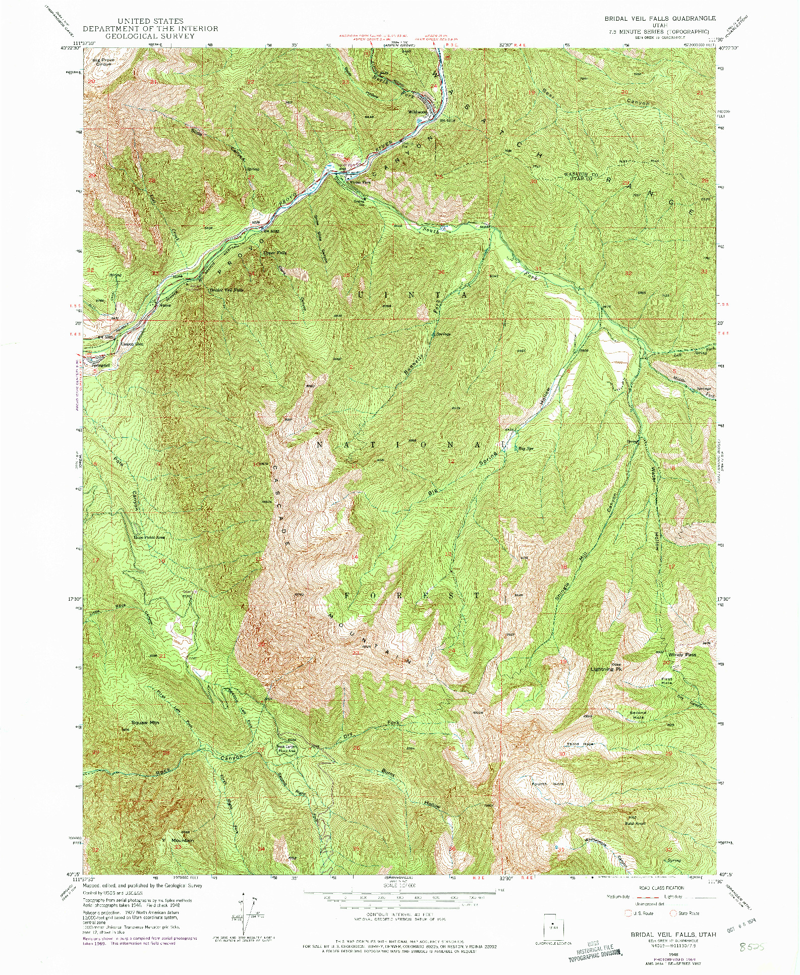 USGS 1:24000-SCALE QUADRANGLE FOR BRIDAL VEIL FALLS, UT 1948