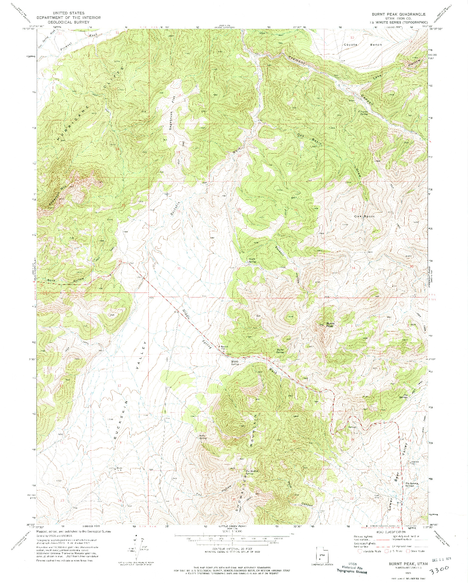 USGS 1:24000-SCALE QUADRANGLE FOR BURNT PEAK, UT 1971