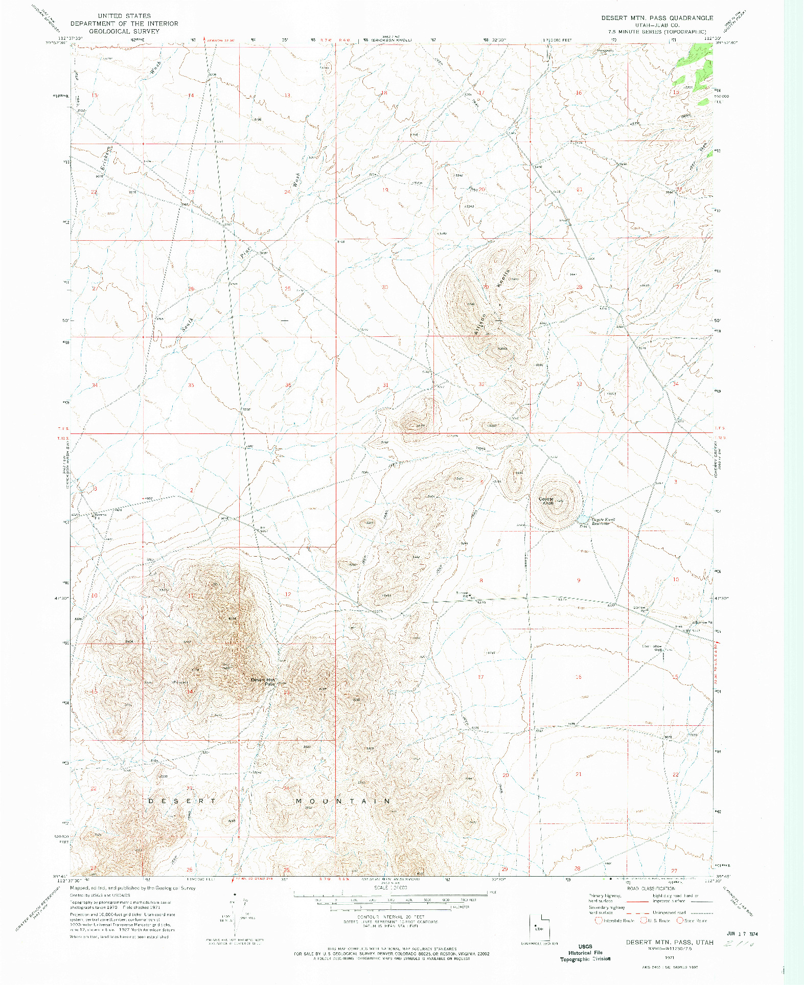 USGS 1:24000-SCALE QUADRANGLE FOR DESERT MTN PASS, UT 1971
