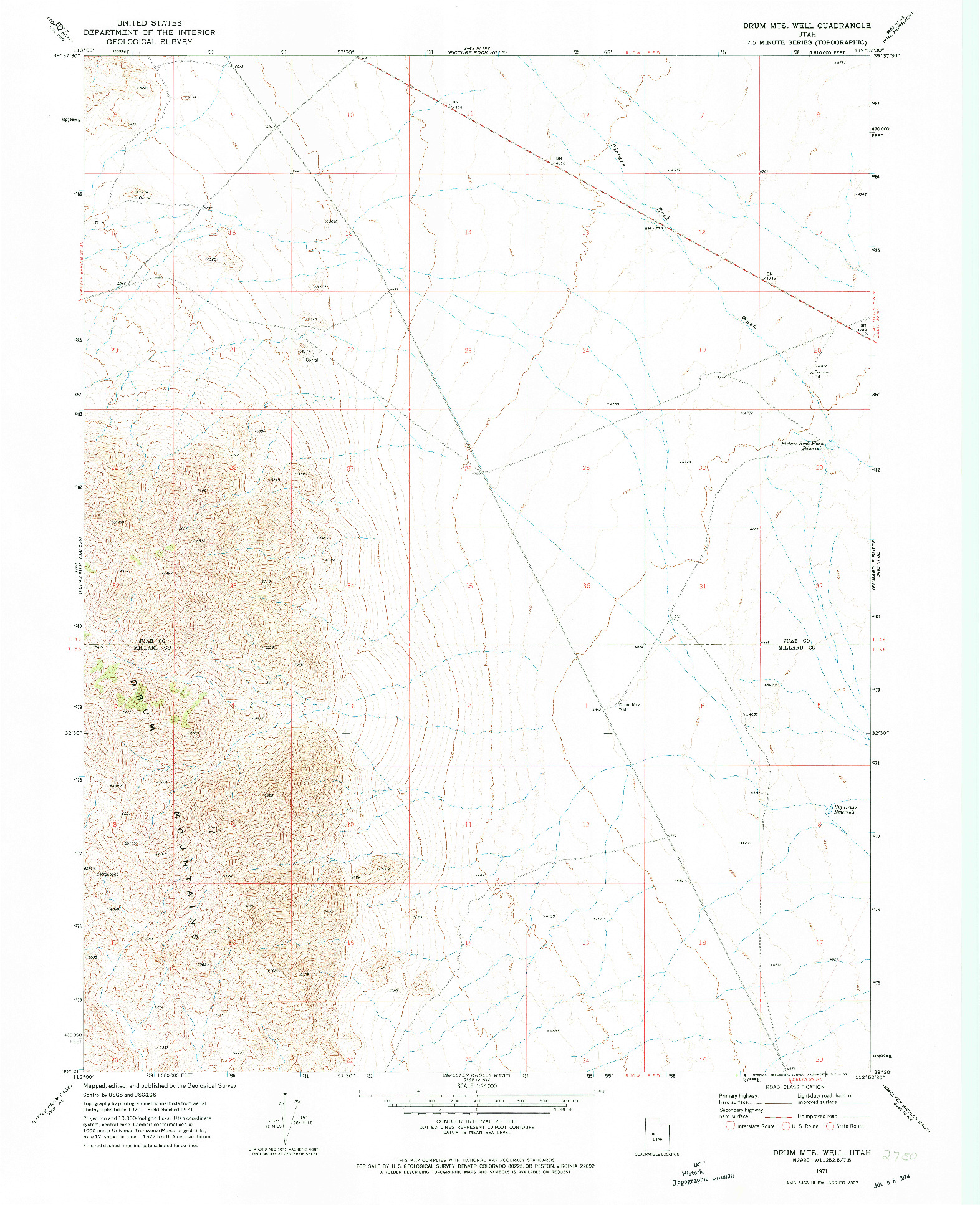 USGS 1:24000-SCALE QUADRANGLE FOR DRUM MTS WELL, UT 1971