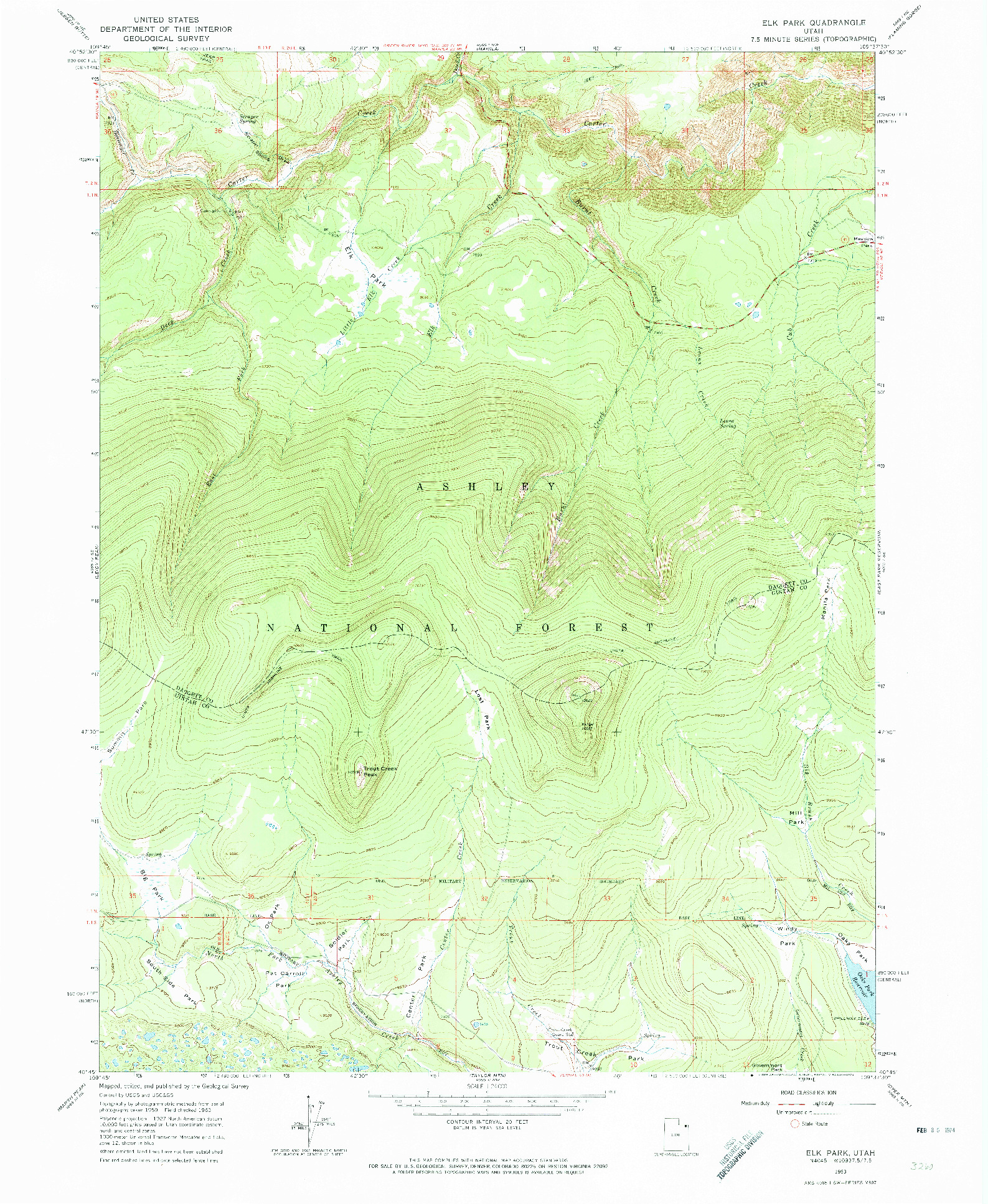 USGS 1:24000-SCALE QUADRANGLE FOR ELK PARK, UT 1963