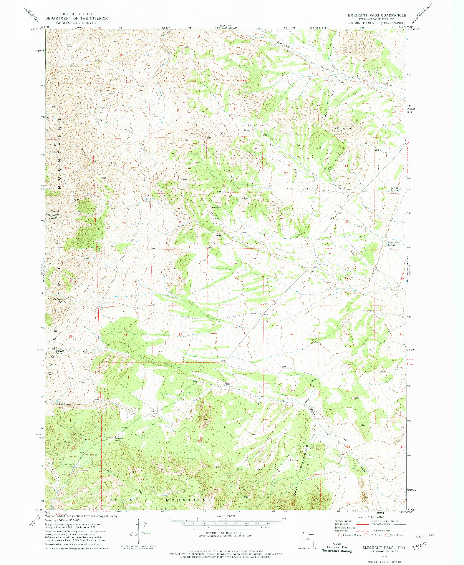 USGS 1:24000-SCALE QUADRANGLE FOR EMIGRANT PASS, UT 1971