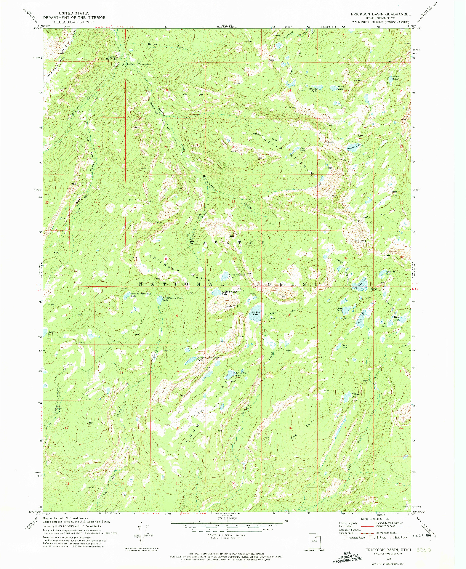 USGS 1:24000-SCALE QUADRANGLE FOR ERICKSON BASIN, UT 1972