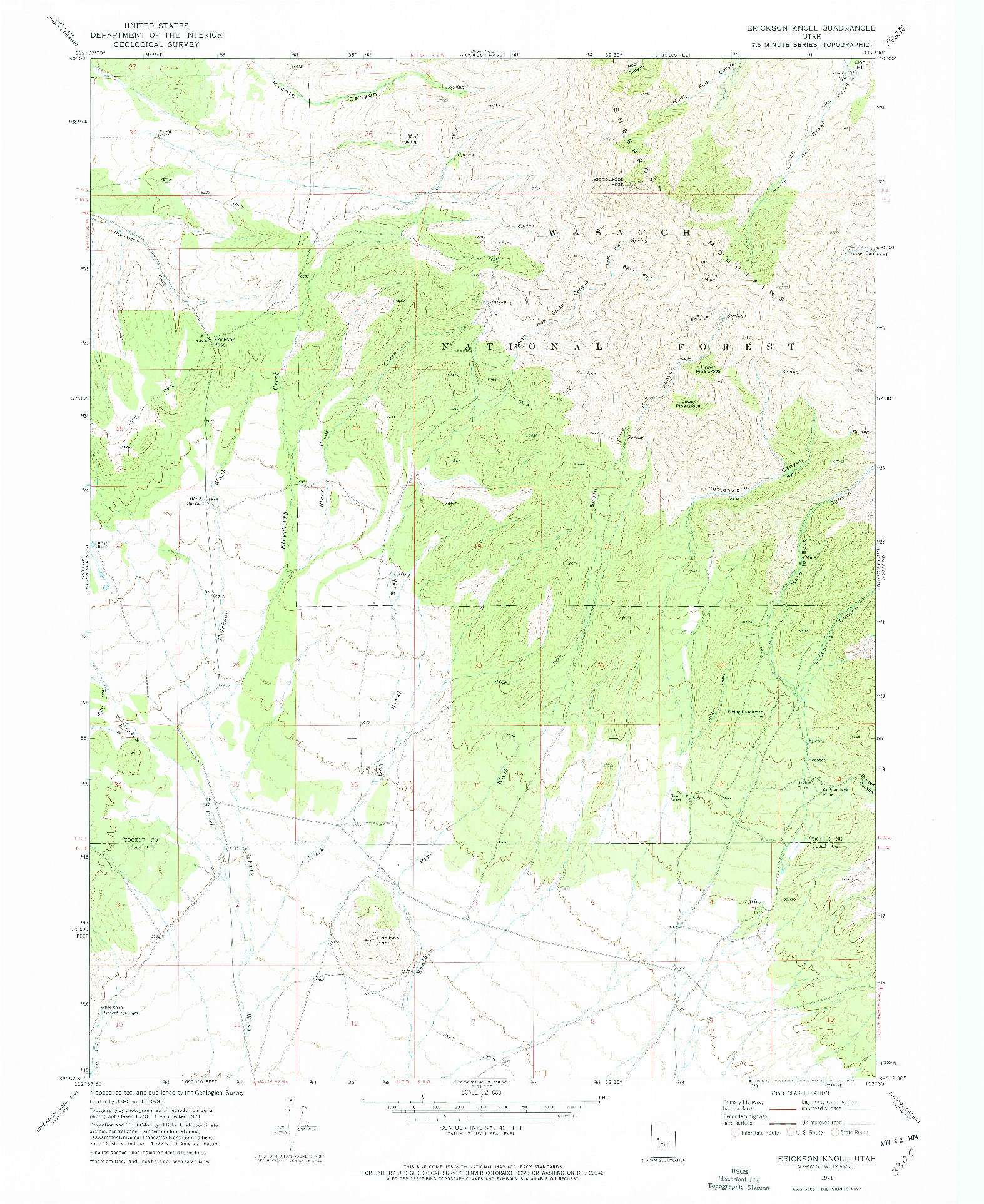 USGS 1:24000-SCALE QUADRANGLE FOR ERICKSON KNOLL, UT 1971