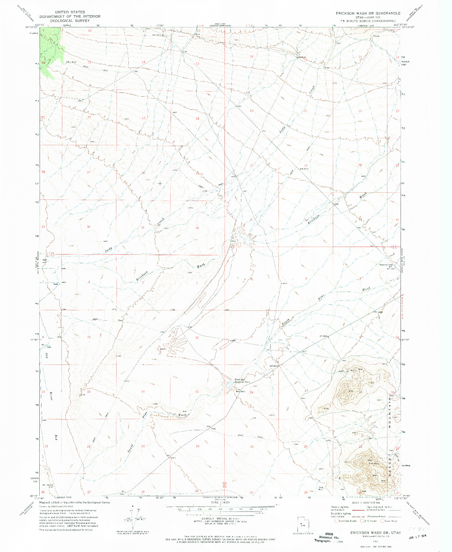USGS 1:24000-SCALE QUADRANGLE FOR ERICKSON WASH SW, UT 1971