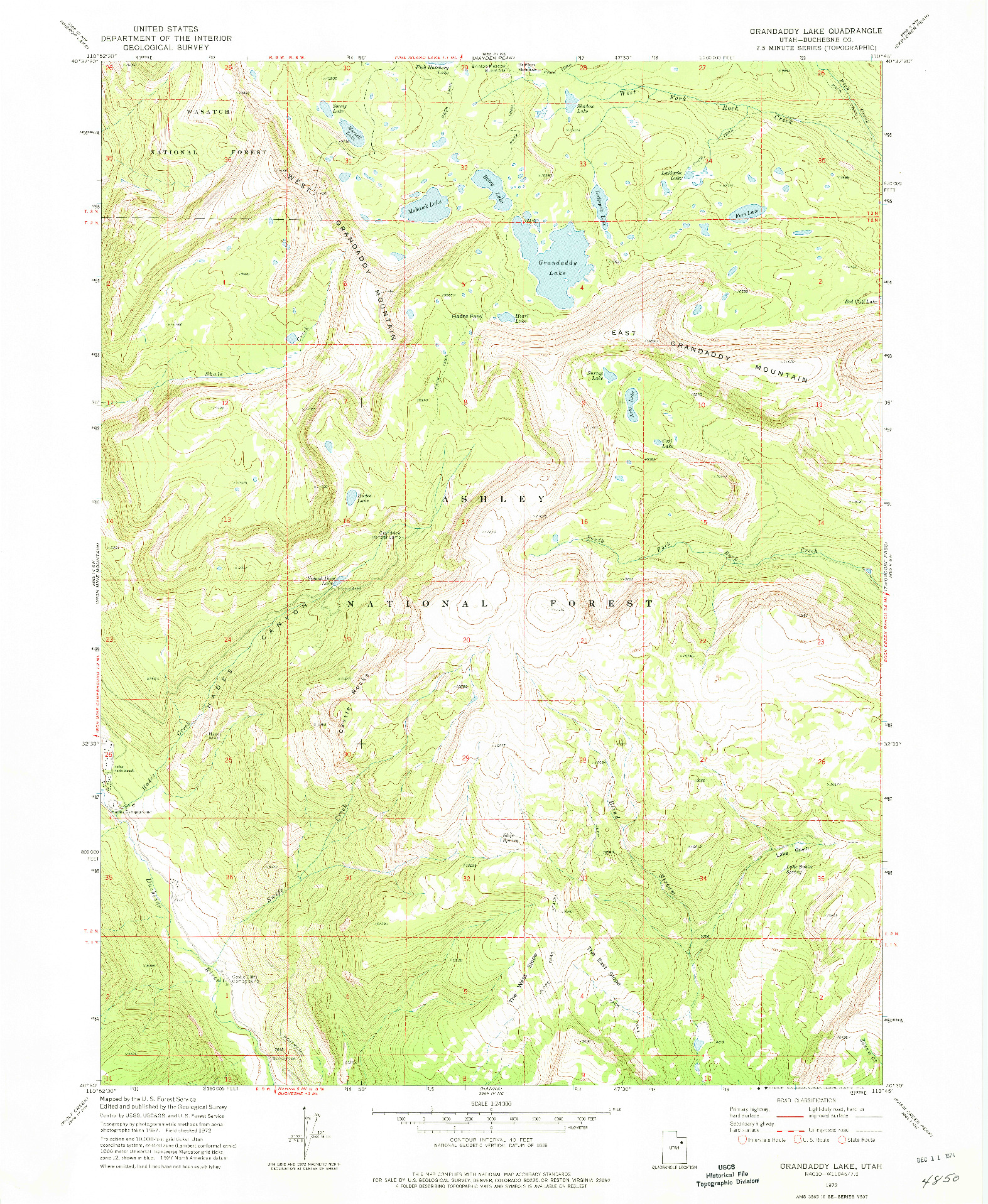 USGS 1:24000-SCALE QUADRANGLE FOR GRANDADDY LAKE, UT 1972