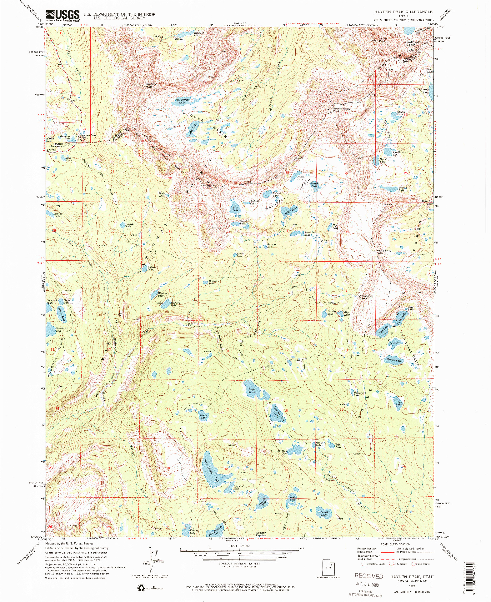 USGS 1:24000-SCALE QUADRANGLE FOR HAYDEN PEAK, UT 1972