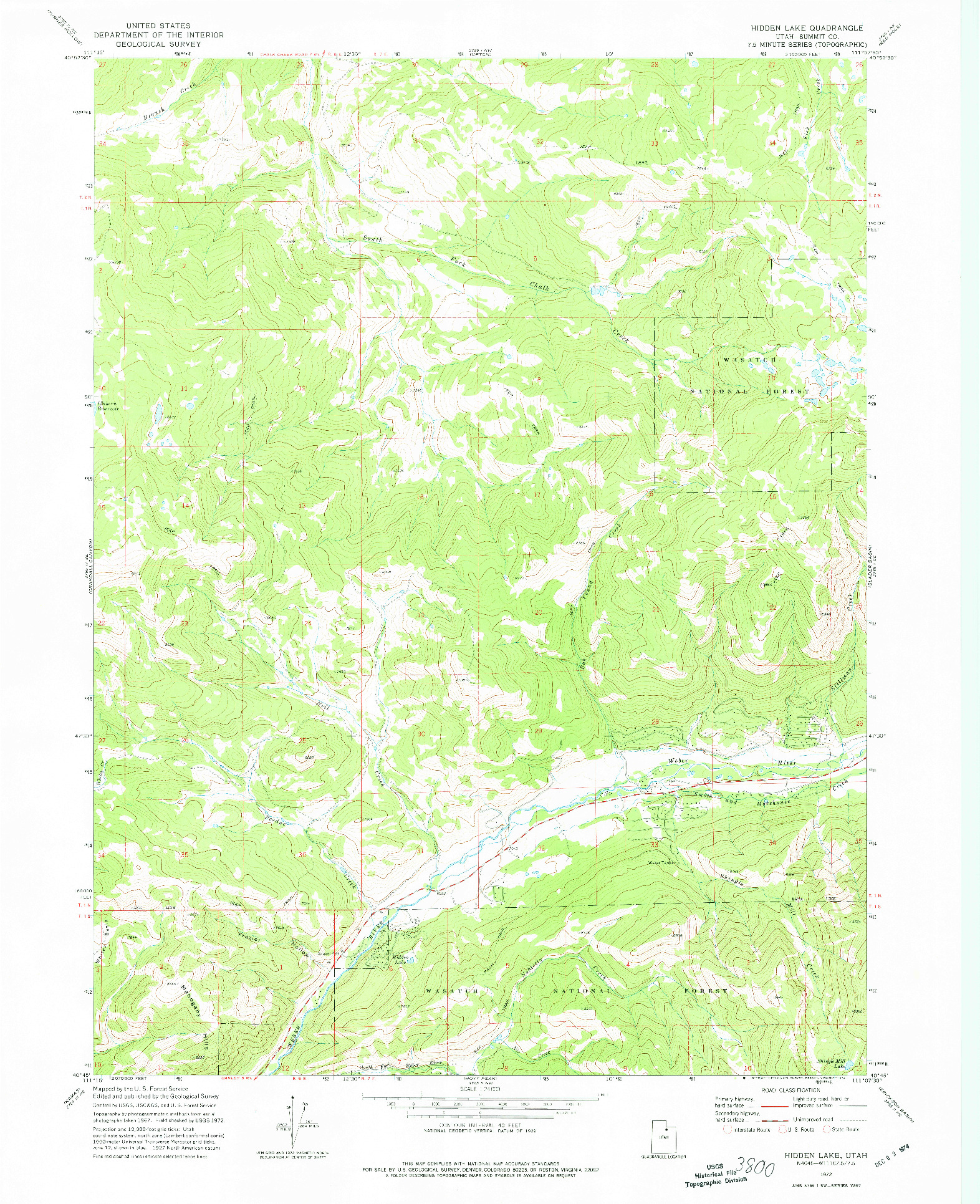 USGS 1:24000-SCALE QUADRANGLE FOR HIDDEN LAKE, UT 1972