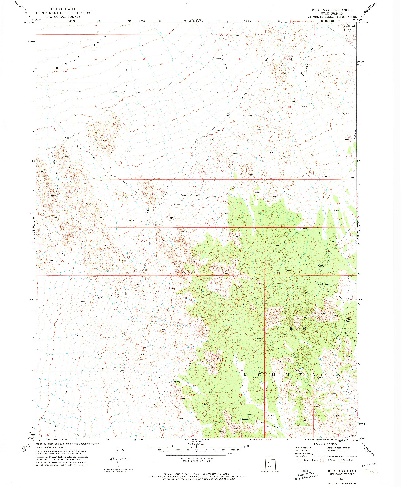 USGS 1:24000-SCALE QUADRANGLE FOR KEG MTN PASS, UT 1971