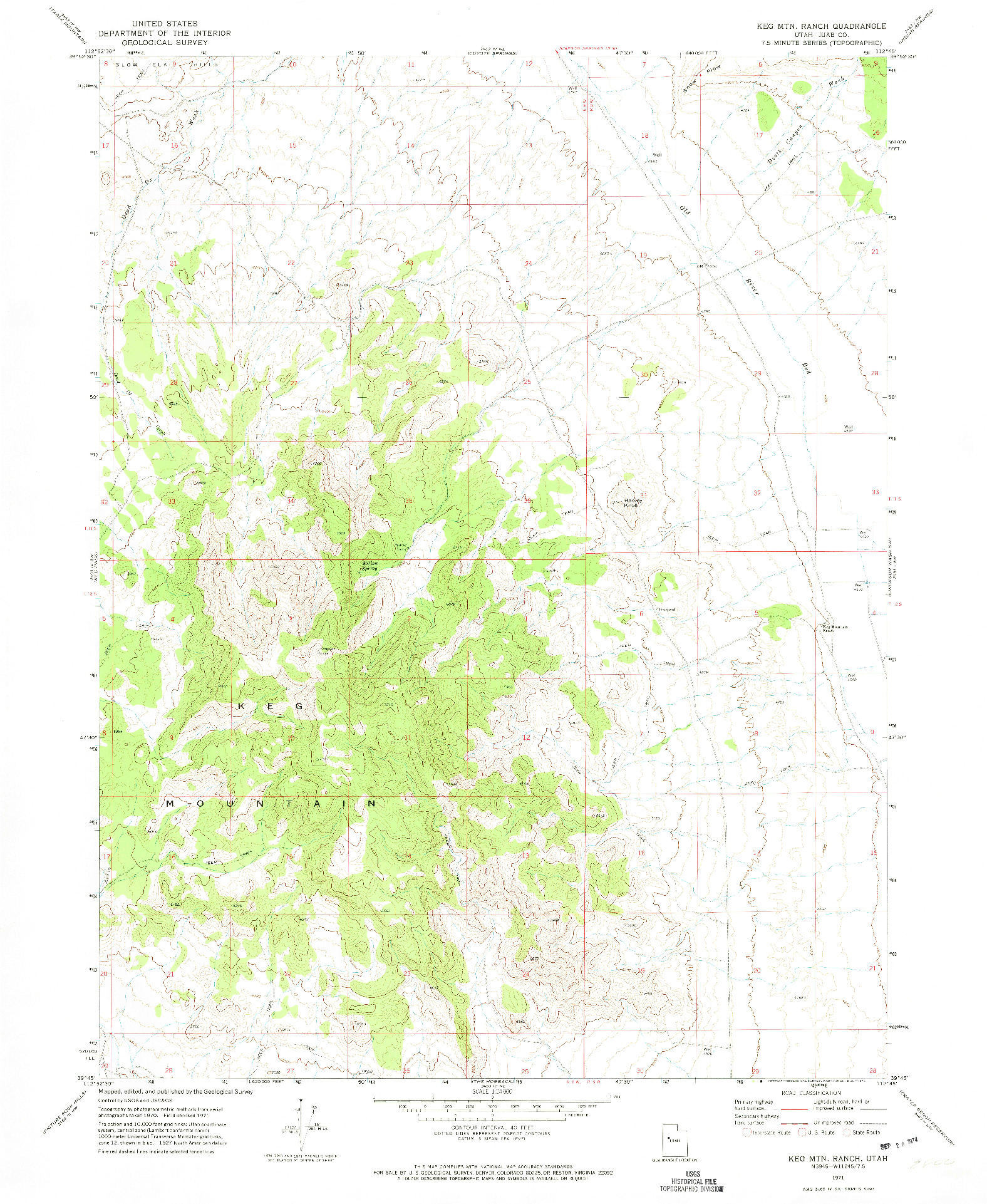 USGS 1:24000-SCALE QUADRANGLE FOR KEG MTN RANCH, UT 1971