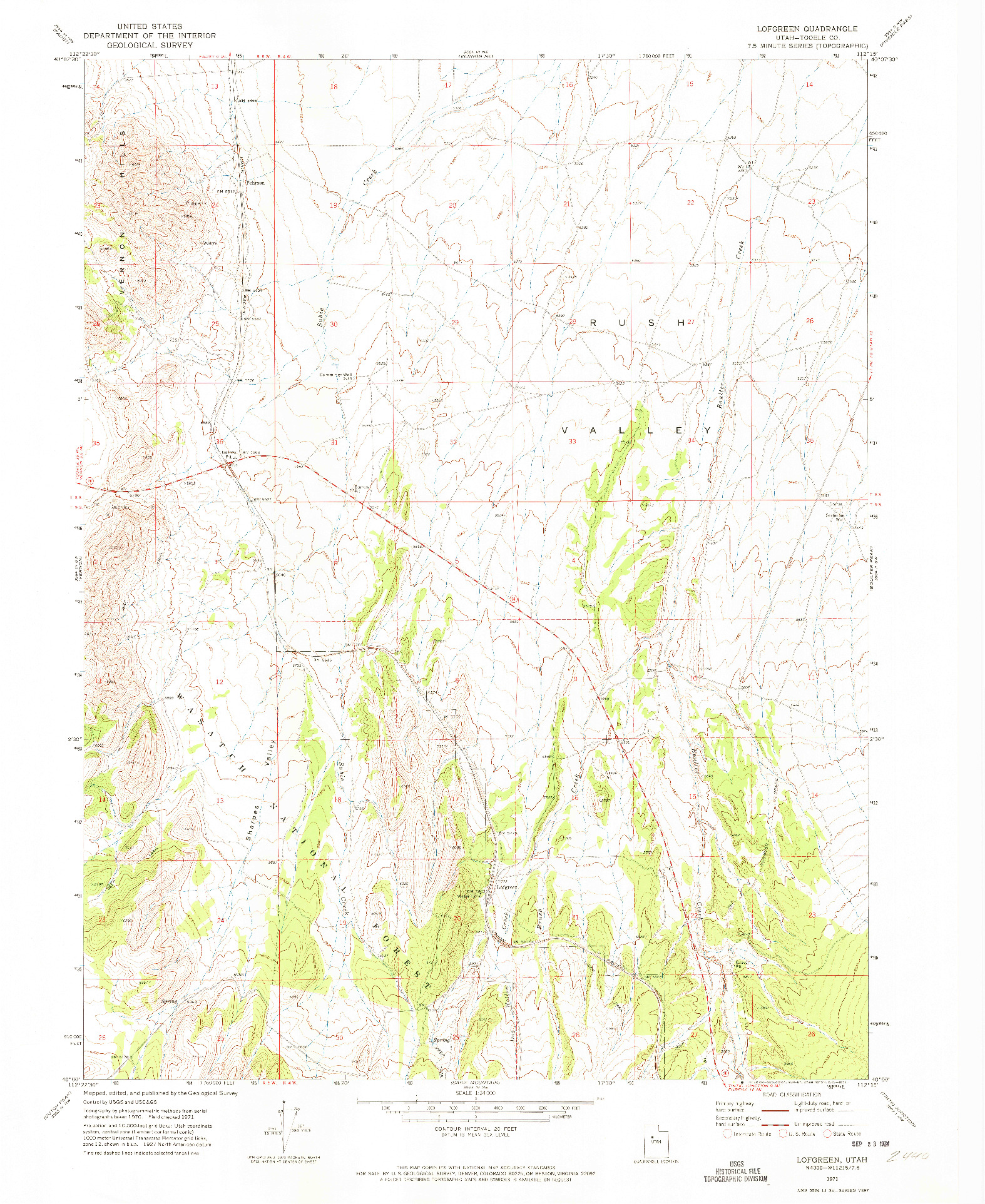 USGS 1:24000-SCALE QUADRANGLE FOR LOFGREEN, UT 1971
