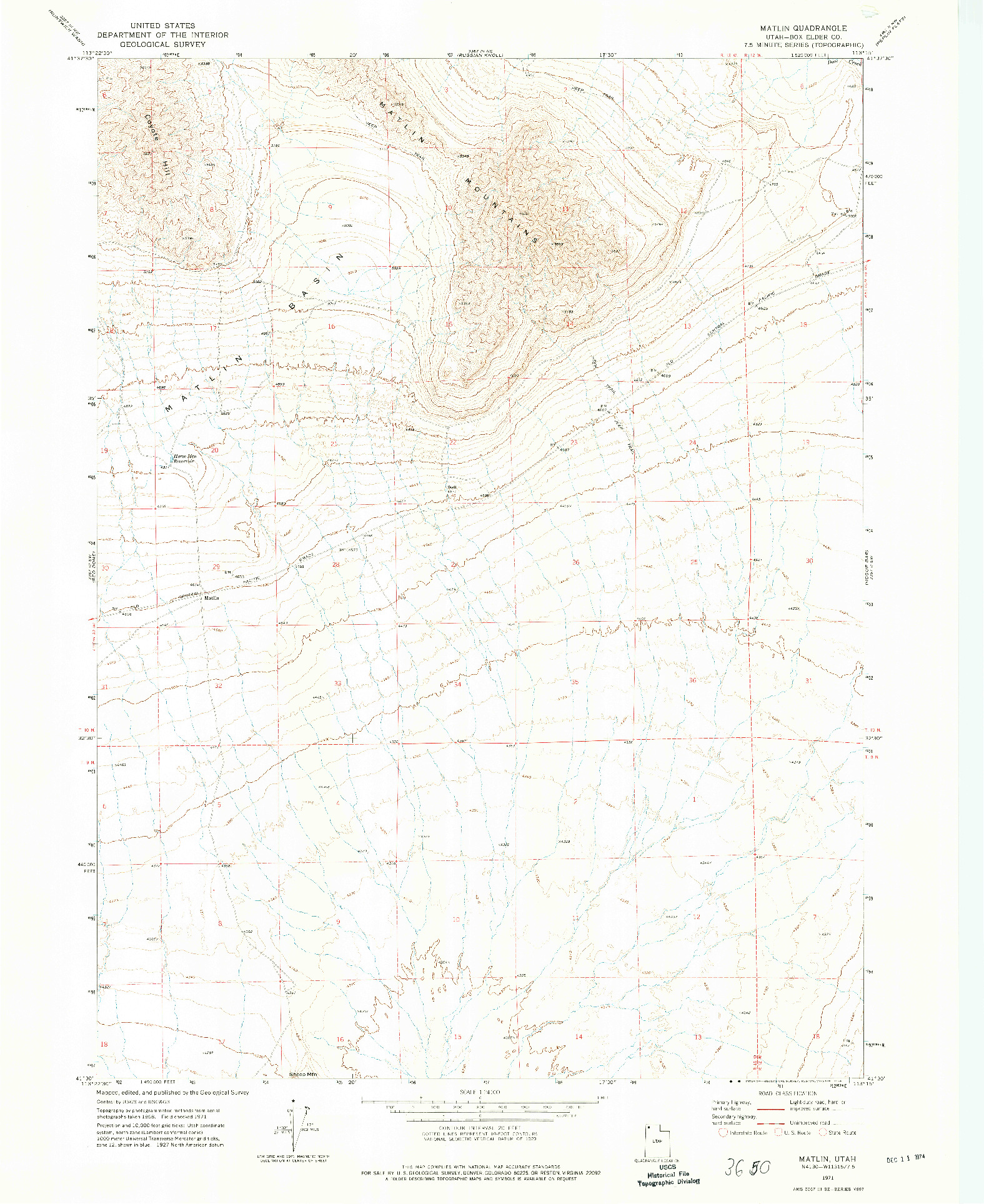 USGS 1:24000-SCALE QUADRANGLE FOR MATLIN, UT 1971