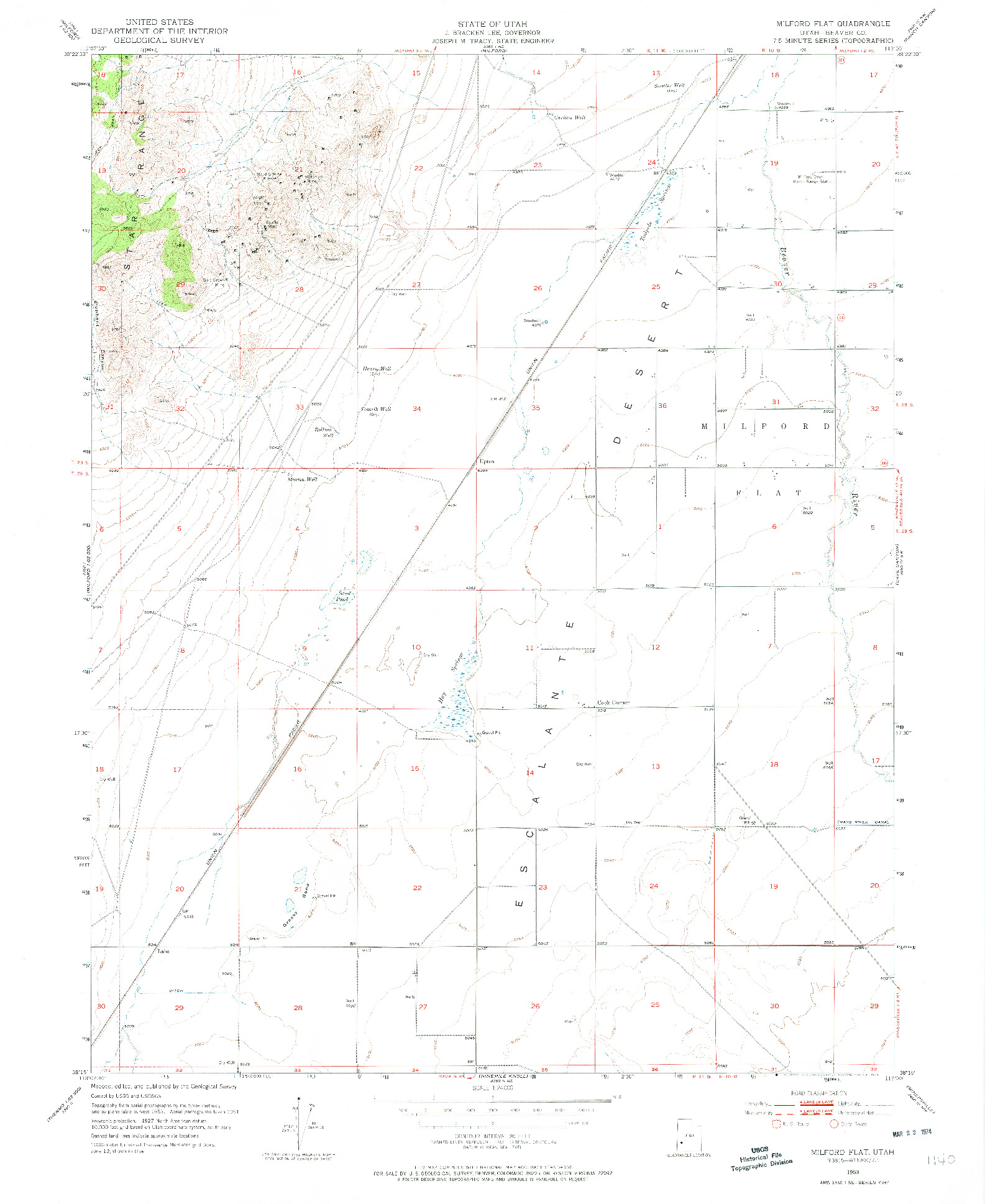 USGS 1:24000-SCALE QUADRANGLE FOR MILFORD FLAT, UT 1953
