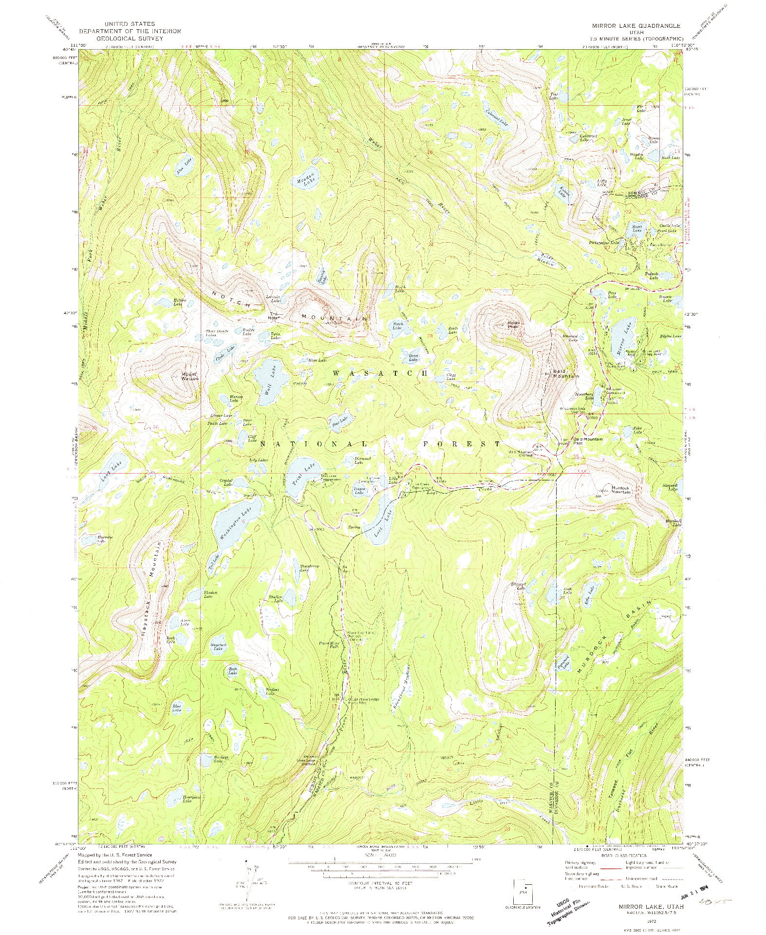 USGS 1:24000-SCALE QUADRANGLE FOR MIRROR LAKE, UT 1972