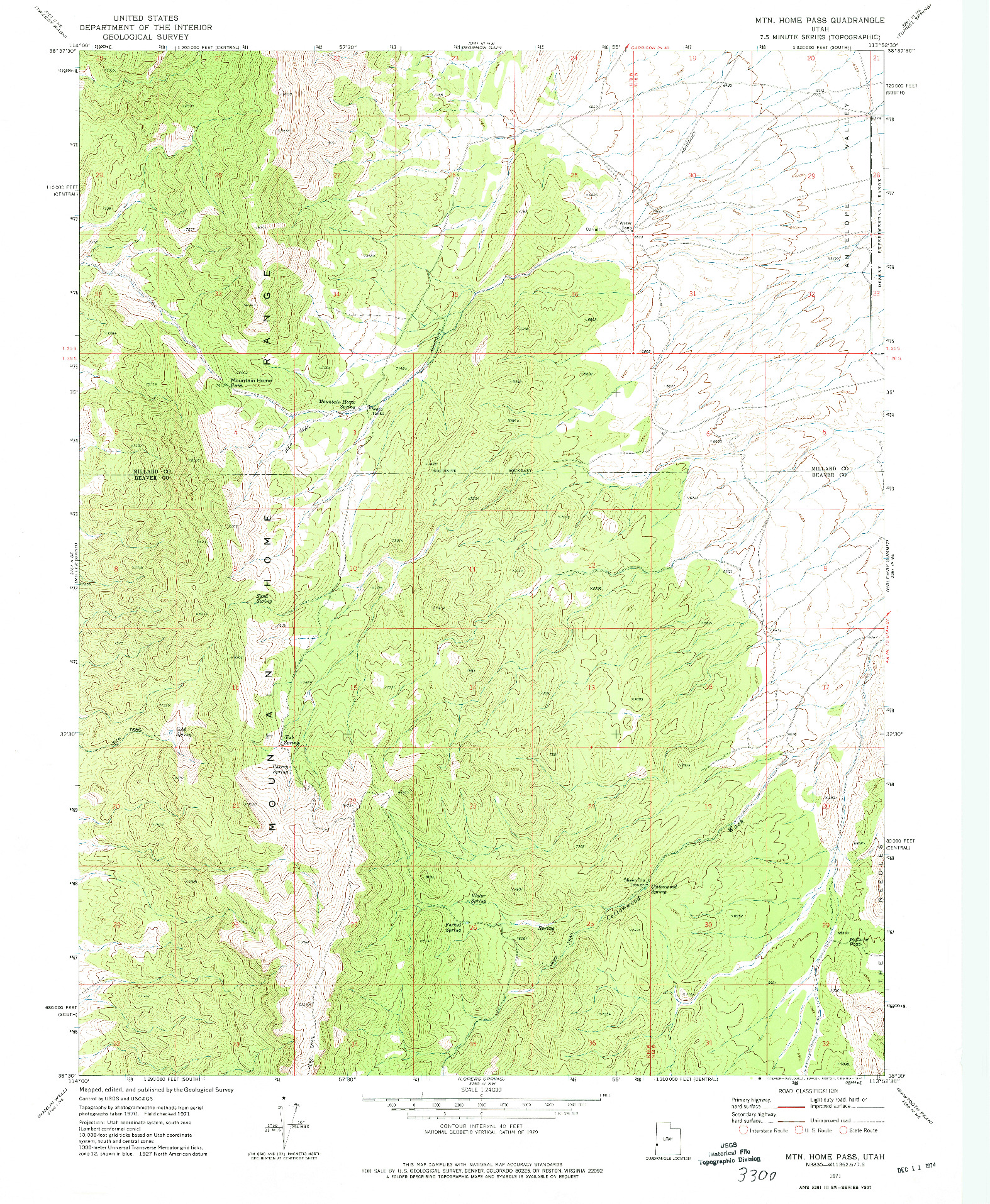 USGS 1:24000-SCALE QUADRANGLE FOR MOUNTAIN HOME PASS, UT 1971