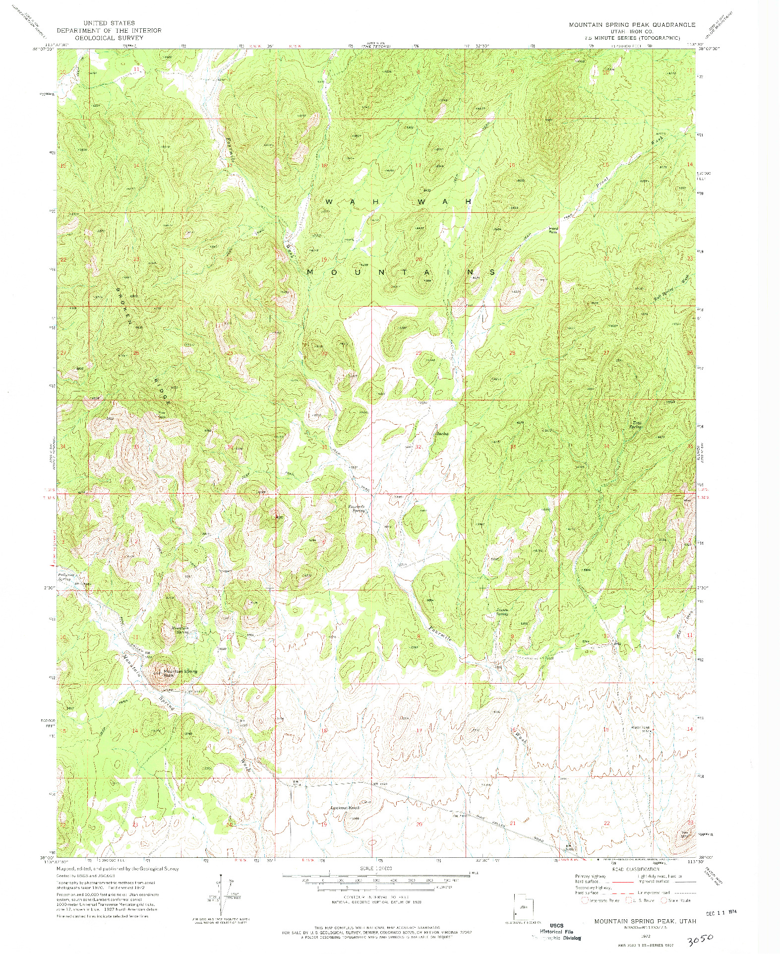 USGS 1:24000-SCALE QUADRANGLE FOR MOUNTAIN SPRING PEAK, UT 1972