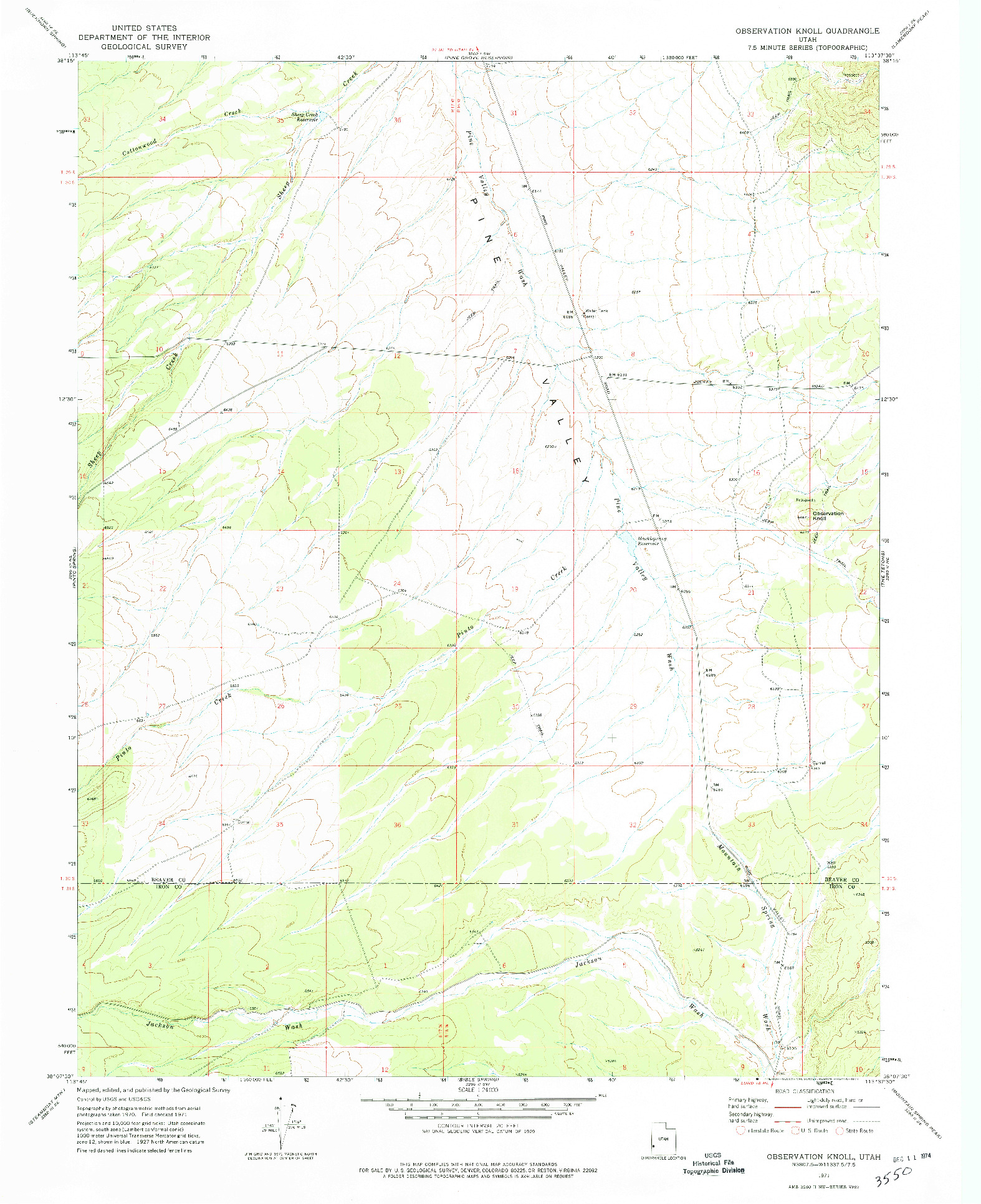 USGS 1:24000-SCALE QUADRANGLE FOR OBSERVATION KNOLL, UT 1971