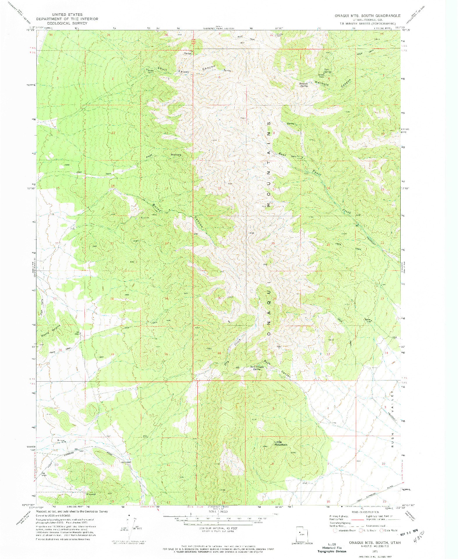 USGS 1:24000-SCALE QUADRANGLE FOR ONAQUI MTS SOUTH, UT 1971