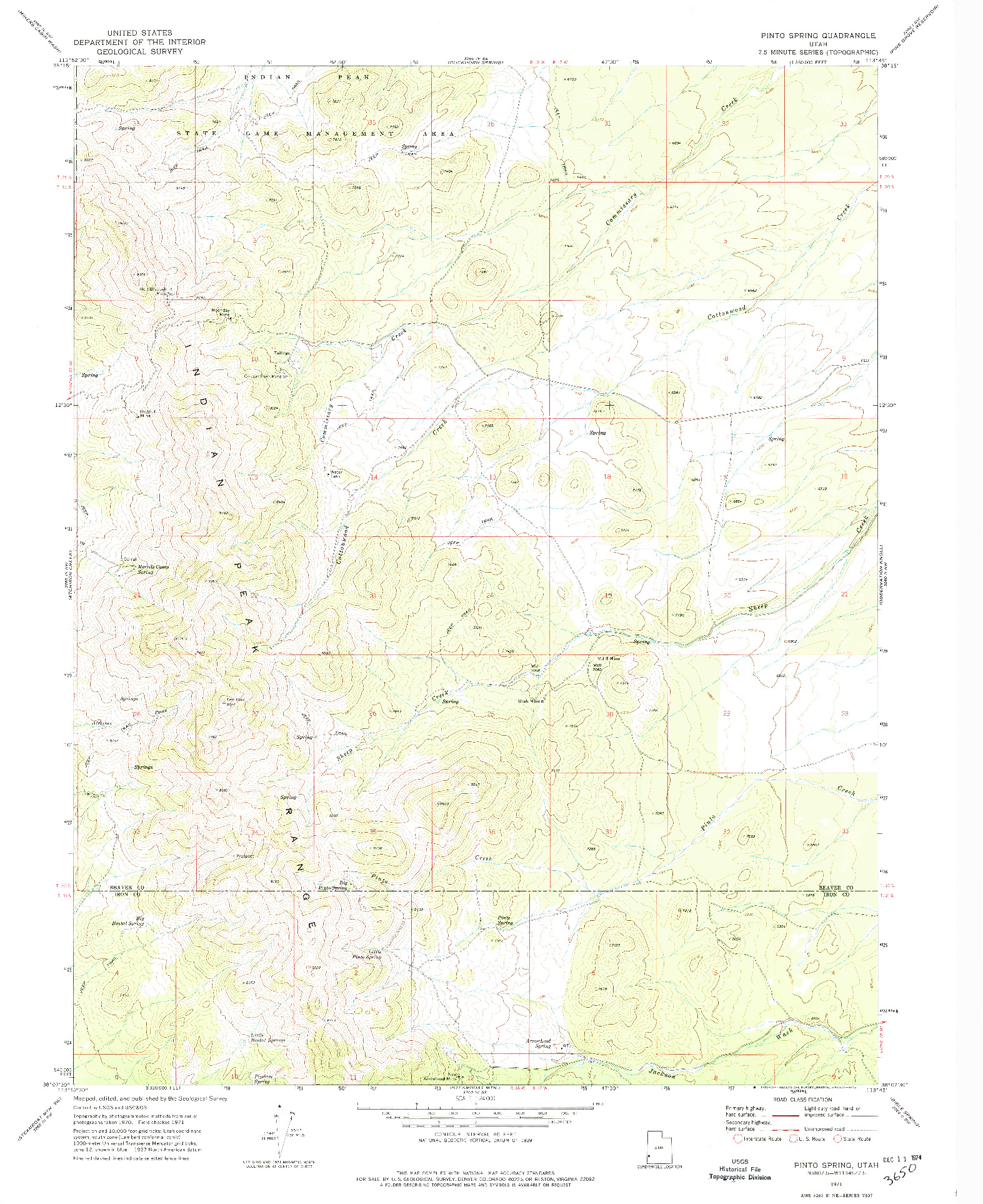 USGS 1:24000-SCALE QUADRANGLE FOR PINTO SPRING, UT 1971